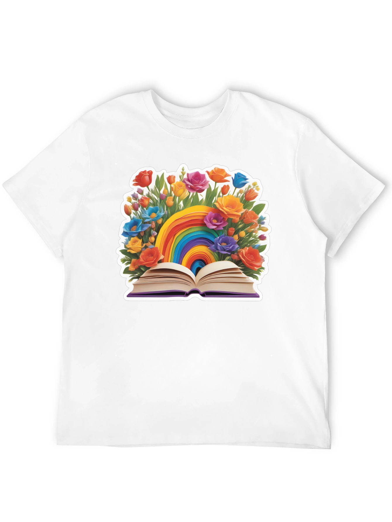 Rainbow Book & Flowers Graphic T-Shirt