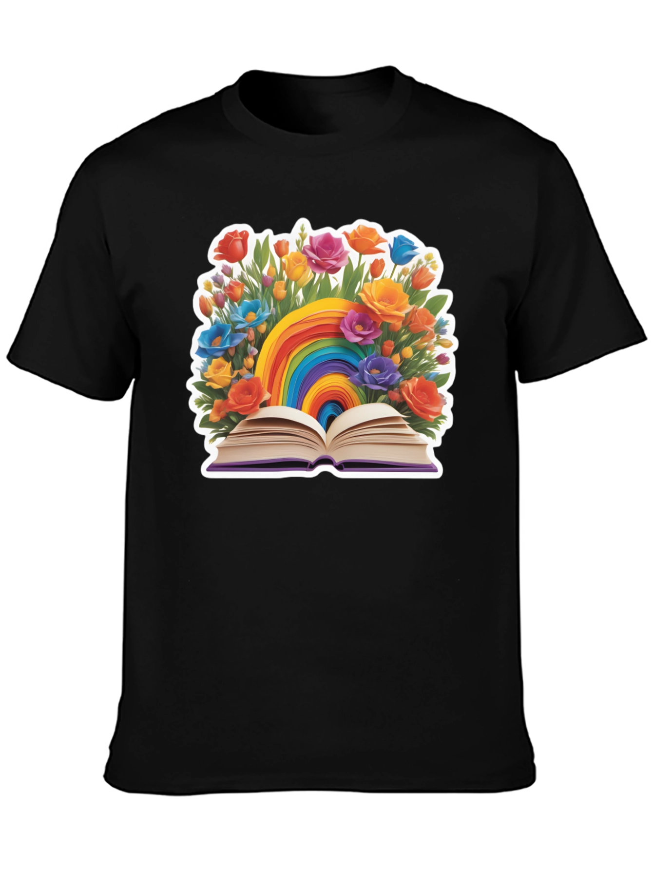 Rainbow Book & Flowers Graphic T-Shirt