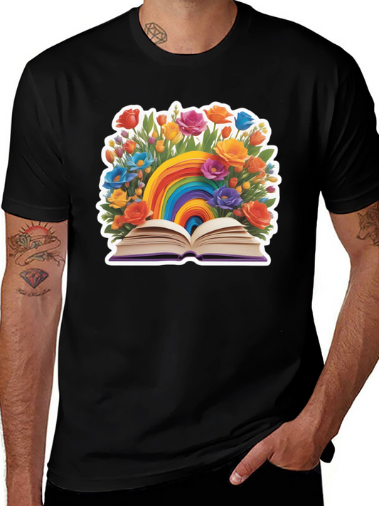 Rainbow Book & Flowers Graphic T-Shirt
