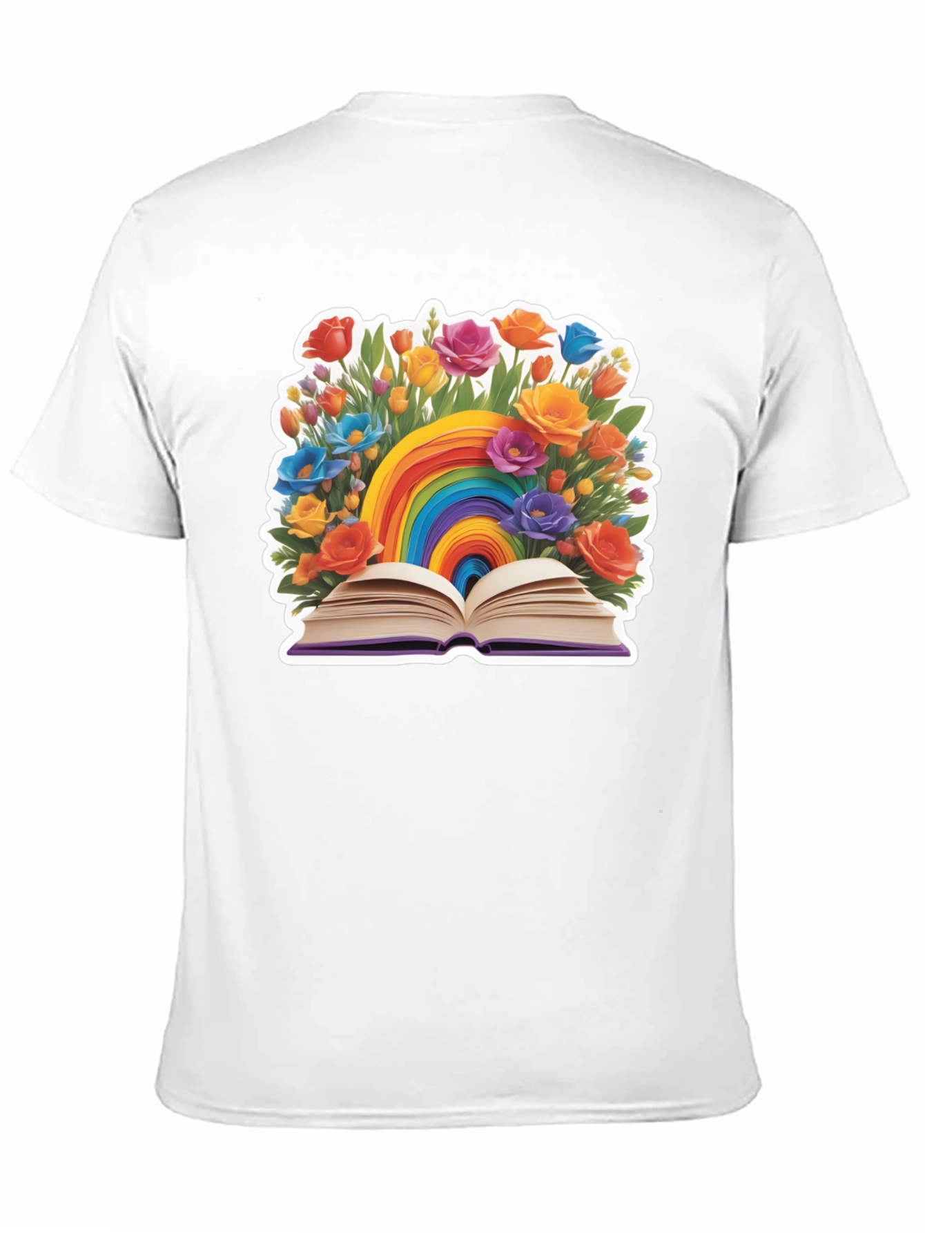 Rainbow Book & Flowers Graphic T-Shirt