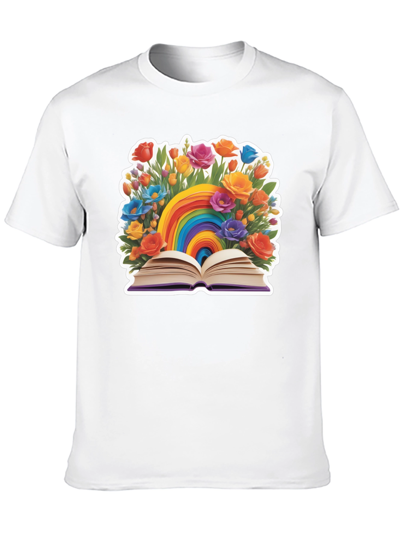 Rainbow Book & Flowers Graphic T-Shirt