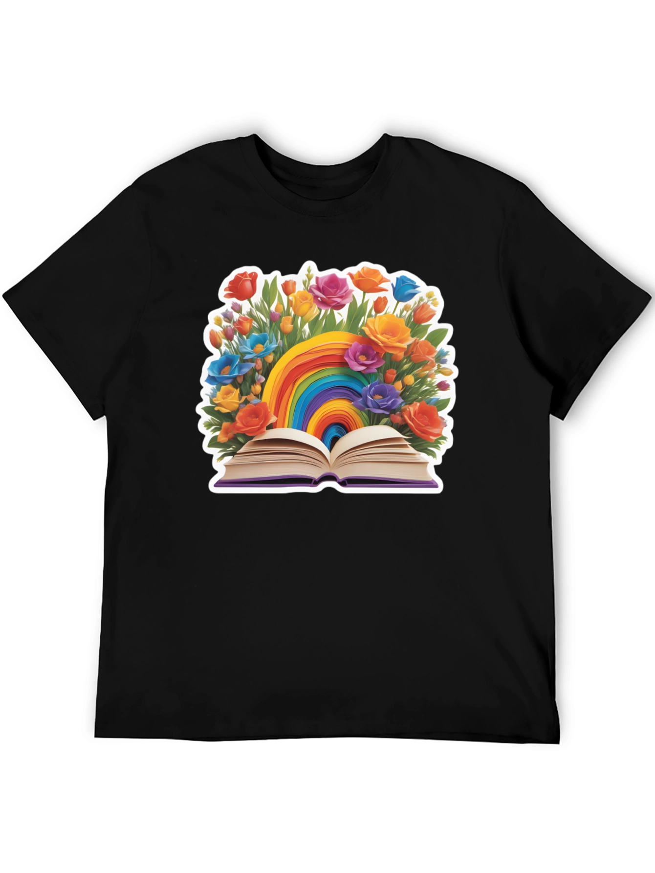 Rainbow Book & Flowers Graphic T-Shirt