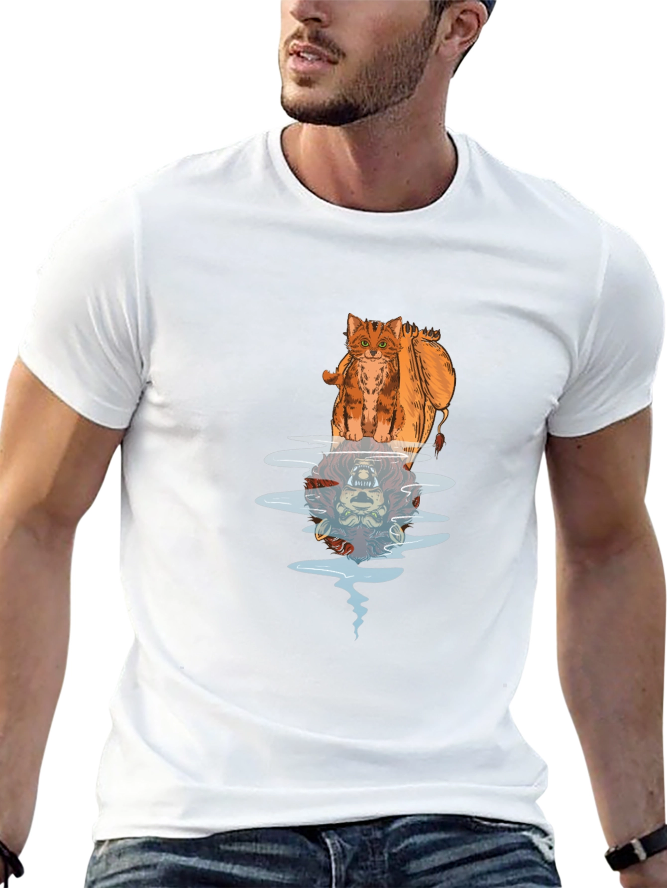 Cat Lion Reflection Graphic Tee