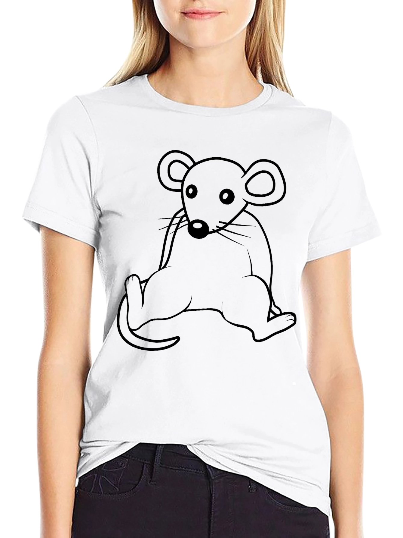 Cartoon Rat Graphic Tee - Black