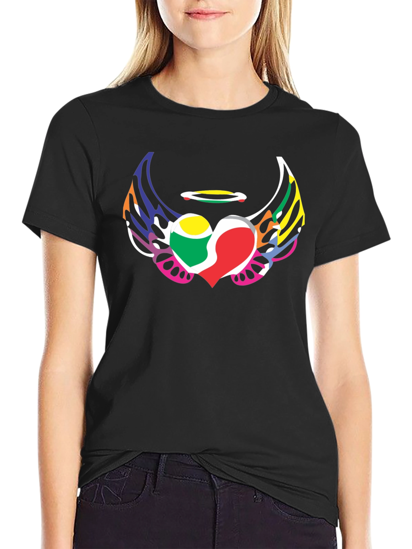 Angel Heart Wings Graphic Tee - Black