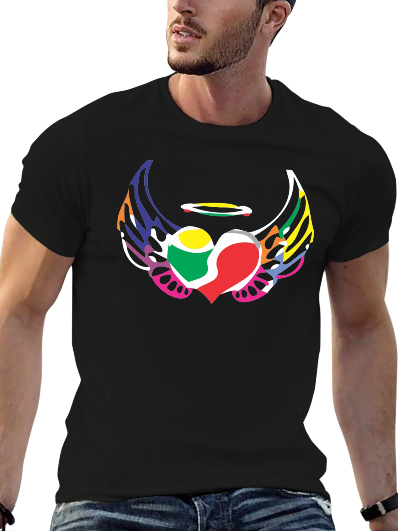 Angel Heart Wings Graphic Tee - Black