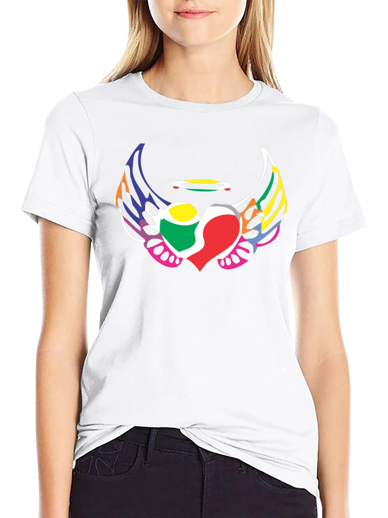 Angel Heart Wings Graphic Tee - Black