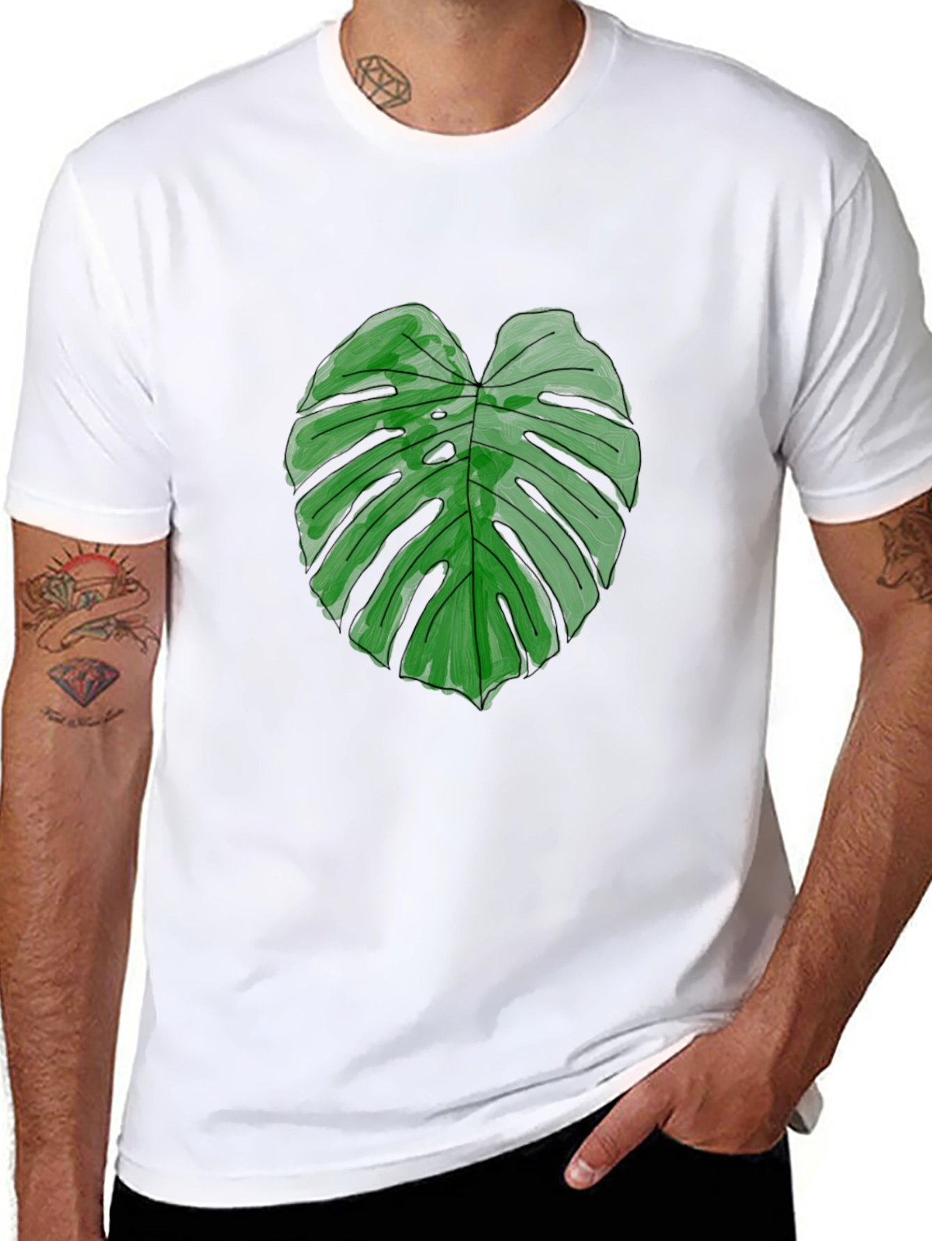 Monstera Leaf Graphic Tee - Black Casual Shirt