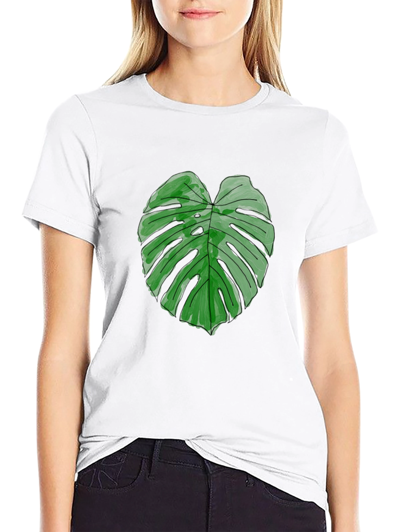 Monstera Leaf Graphic Tee - Black Casual Shirt
