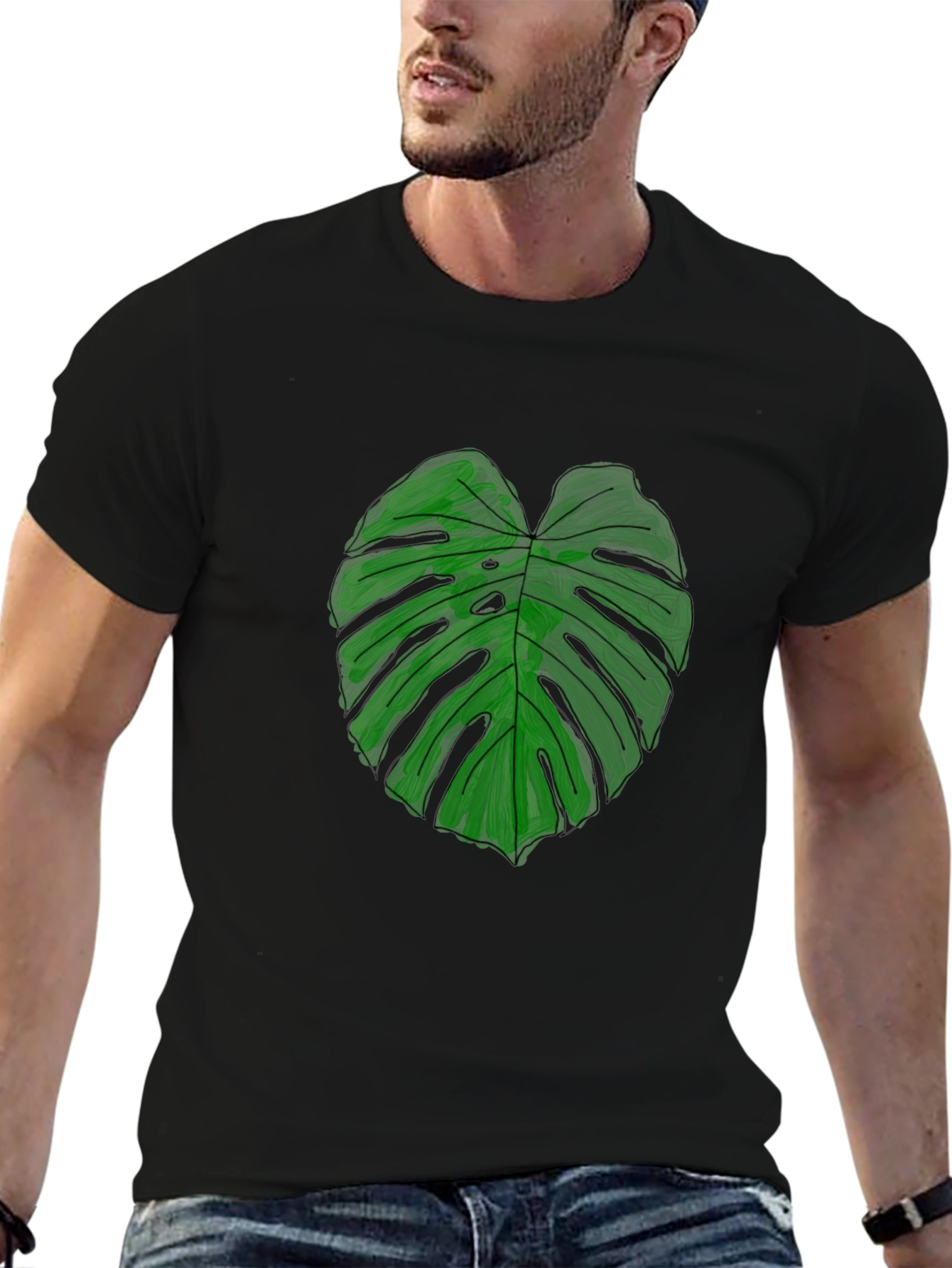 Monstera Leaf Graphic Tee - Black Casual Shirt