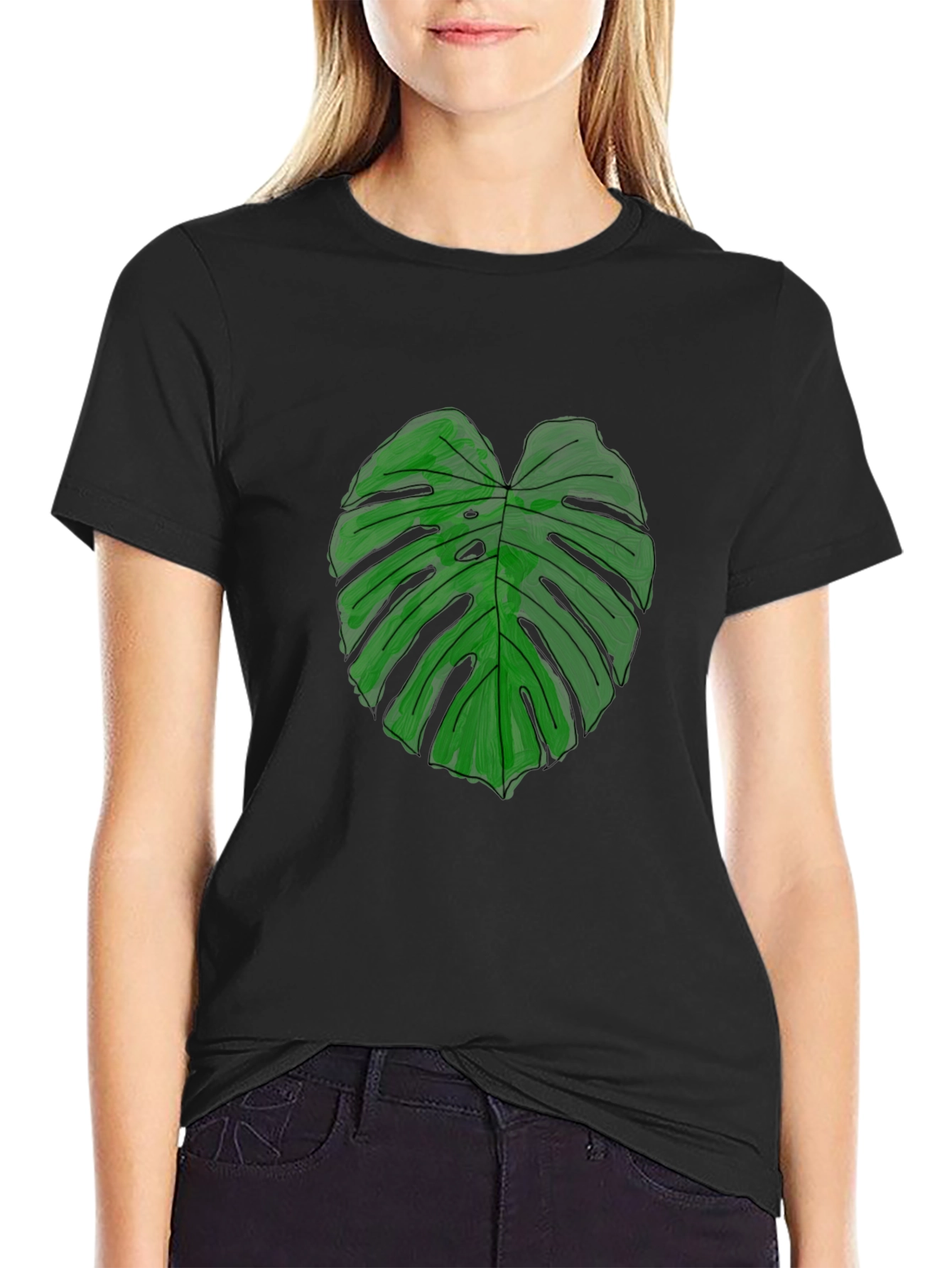 Monstera Leaf Graphic Tee - Black Casual Shirt