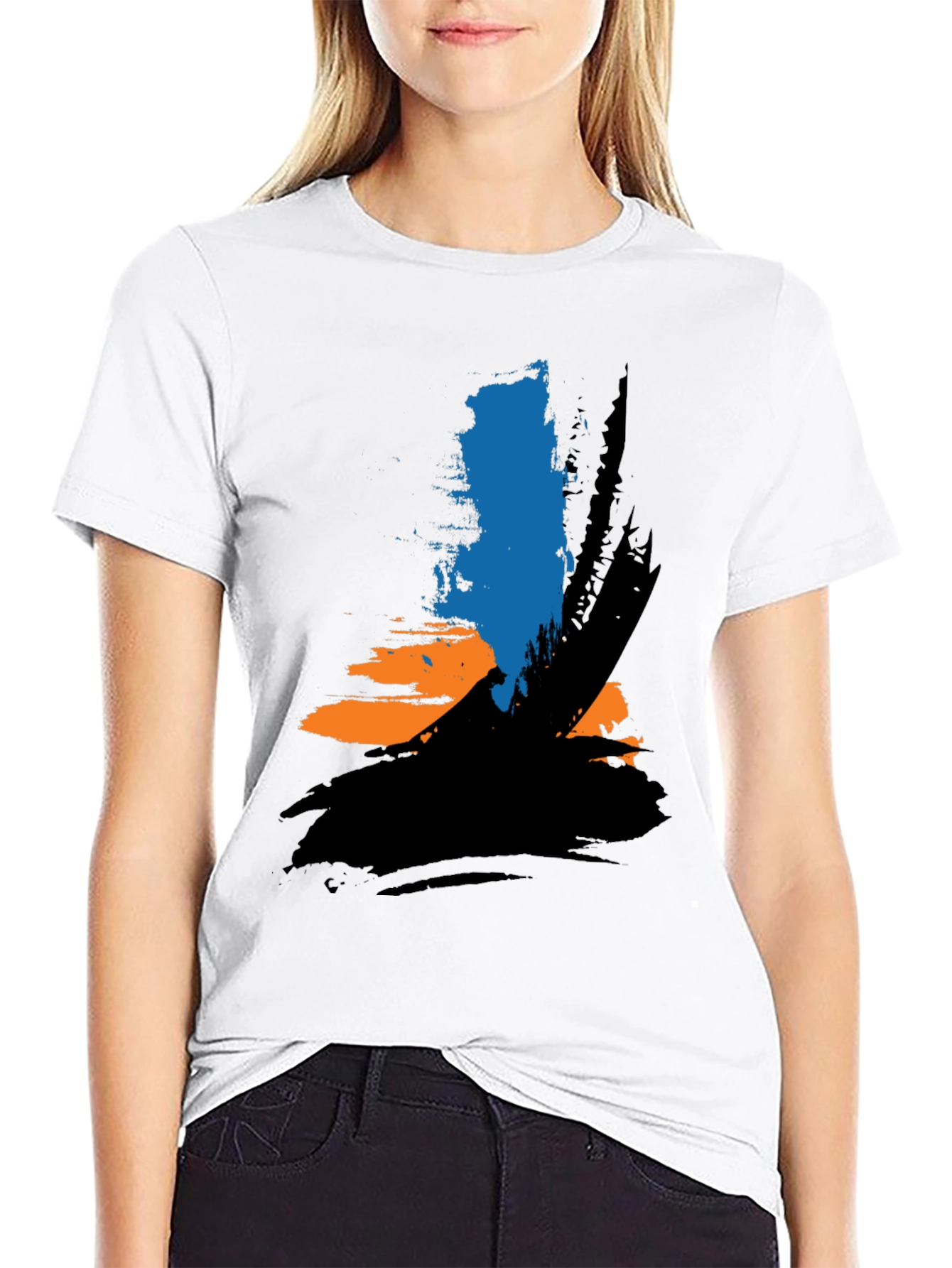 Abstract Brushstroke Graphic Tee - Black