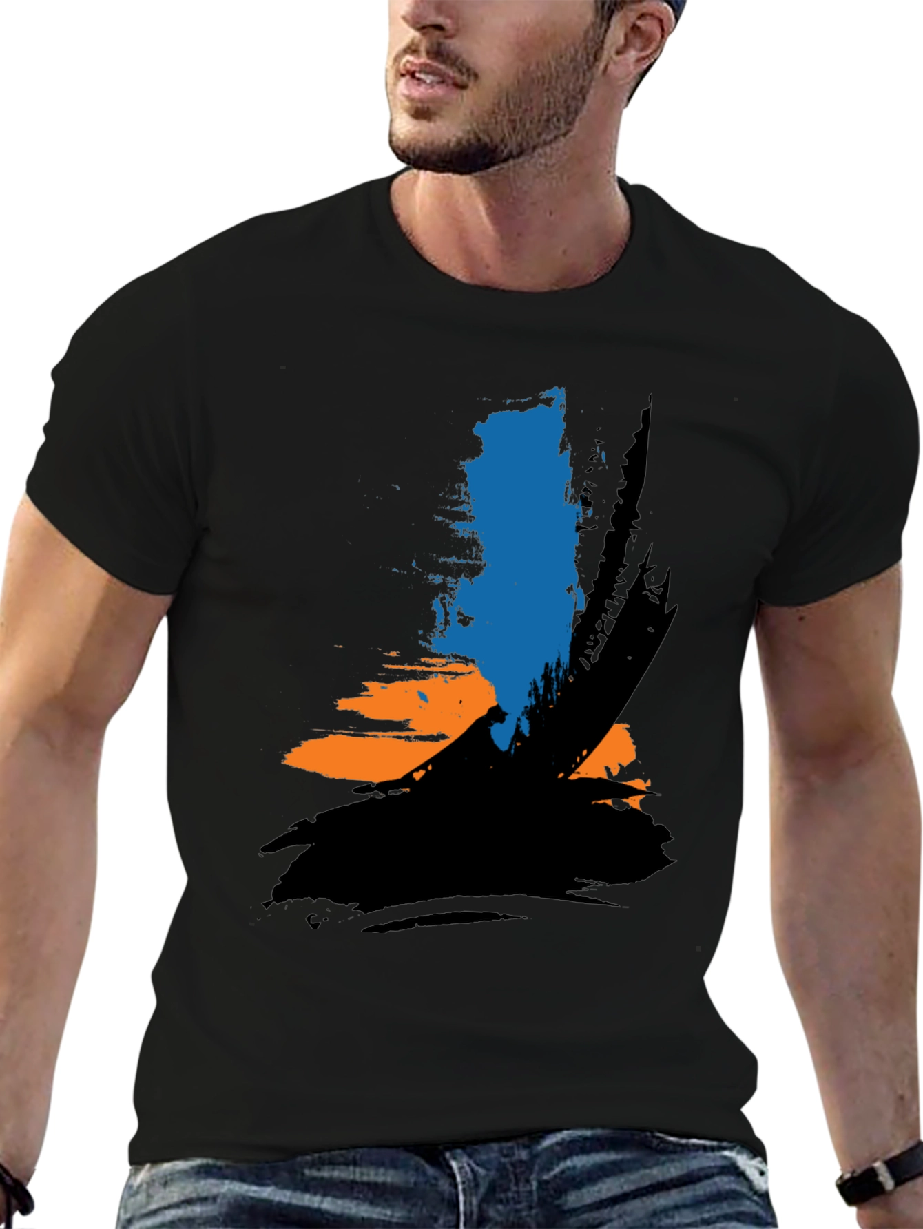 Abstract Brushstroke Graphic Tee - Black
