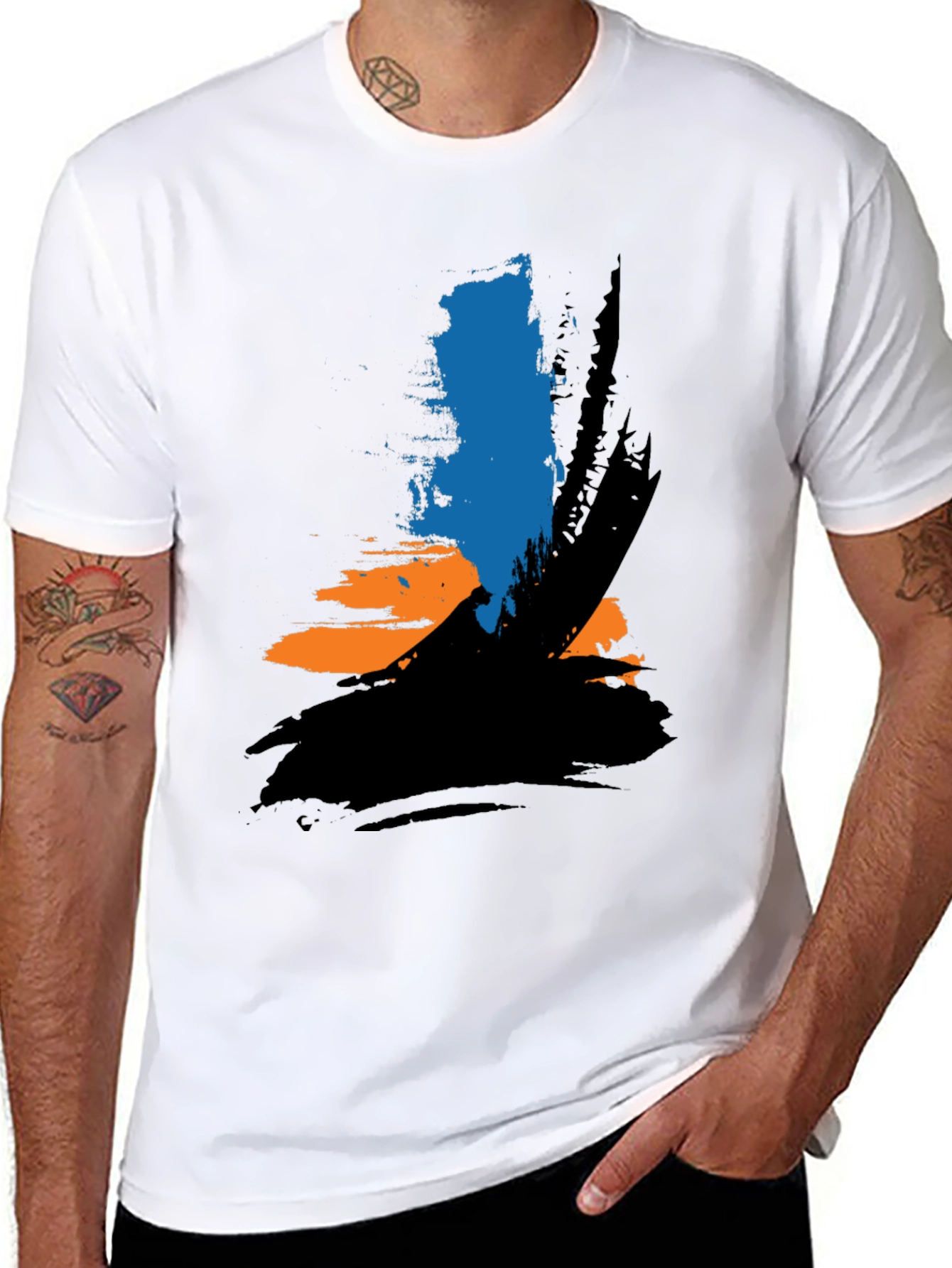 Abstract Brushstroke Graphic Tee - Black
