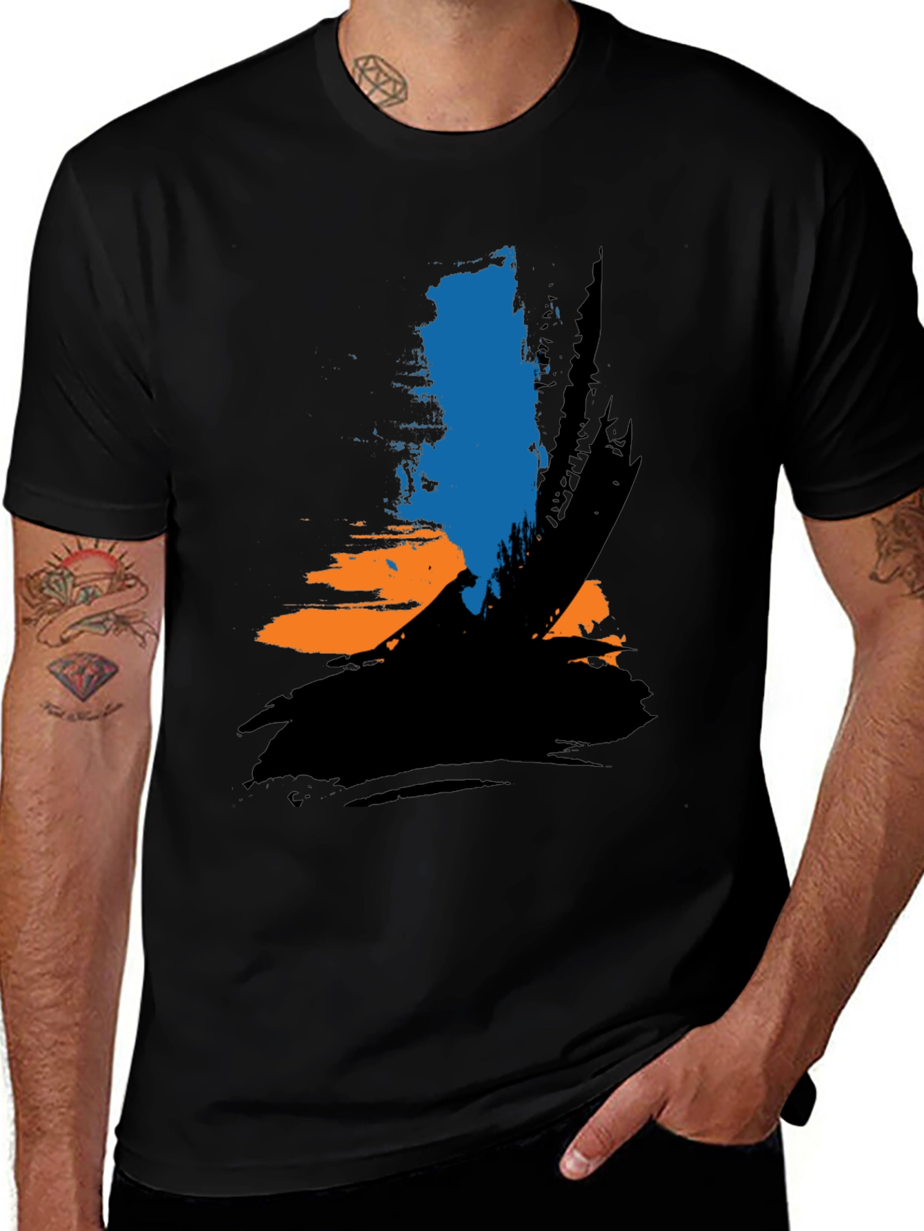Abstract Brushstroke Graphic Tee - Black