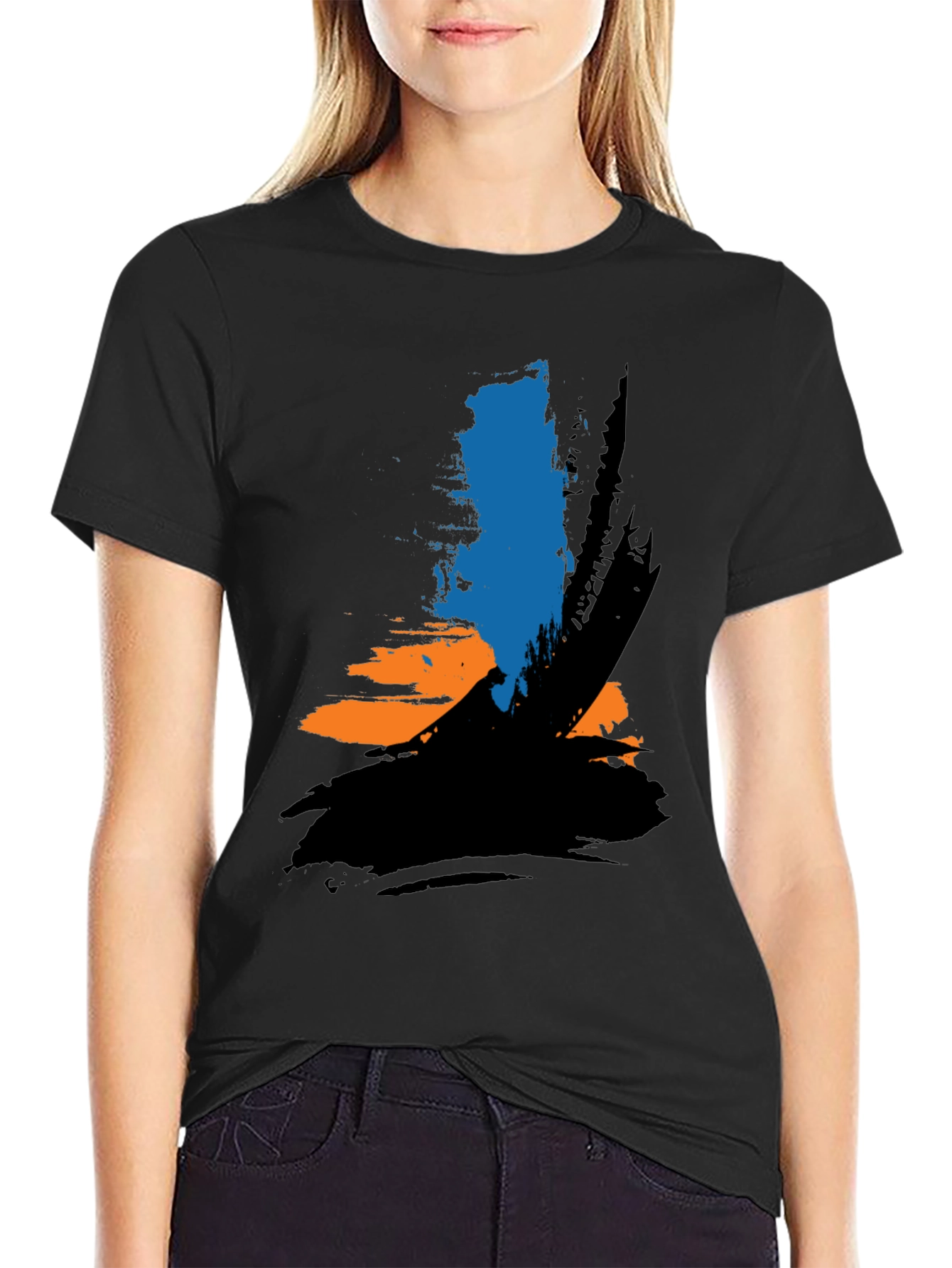 Abstract Brushstroke Graphic Tee - Black