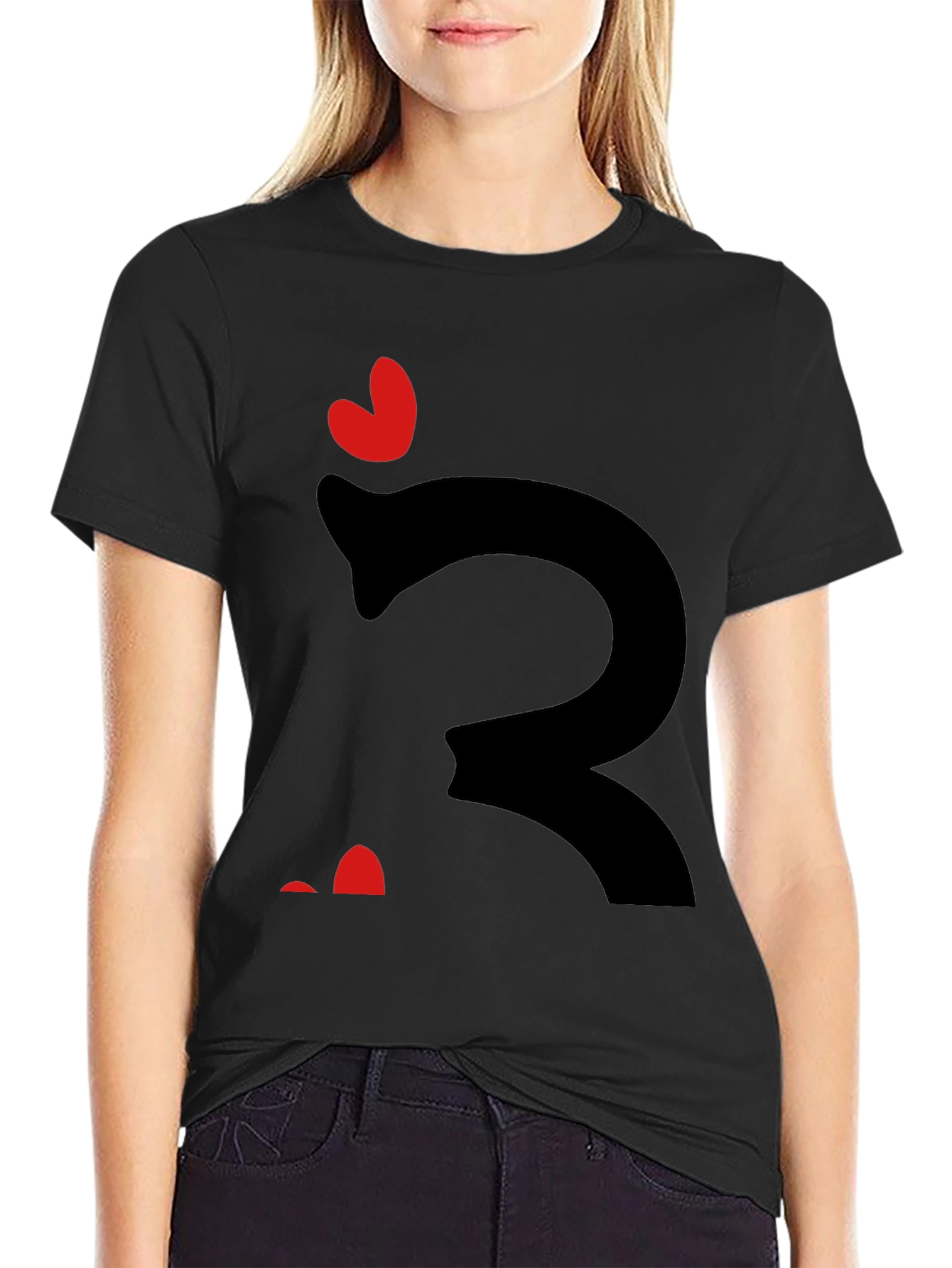 Whimsical Heart Snake Graphic Tee - Black
