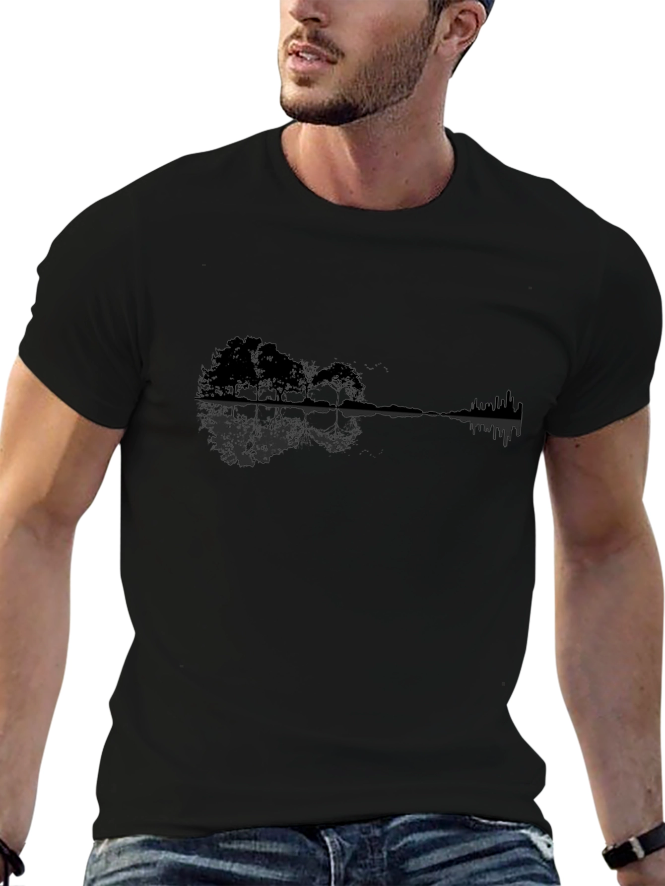 Guitar Landscape Graphic Tee - Black