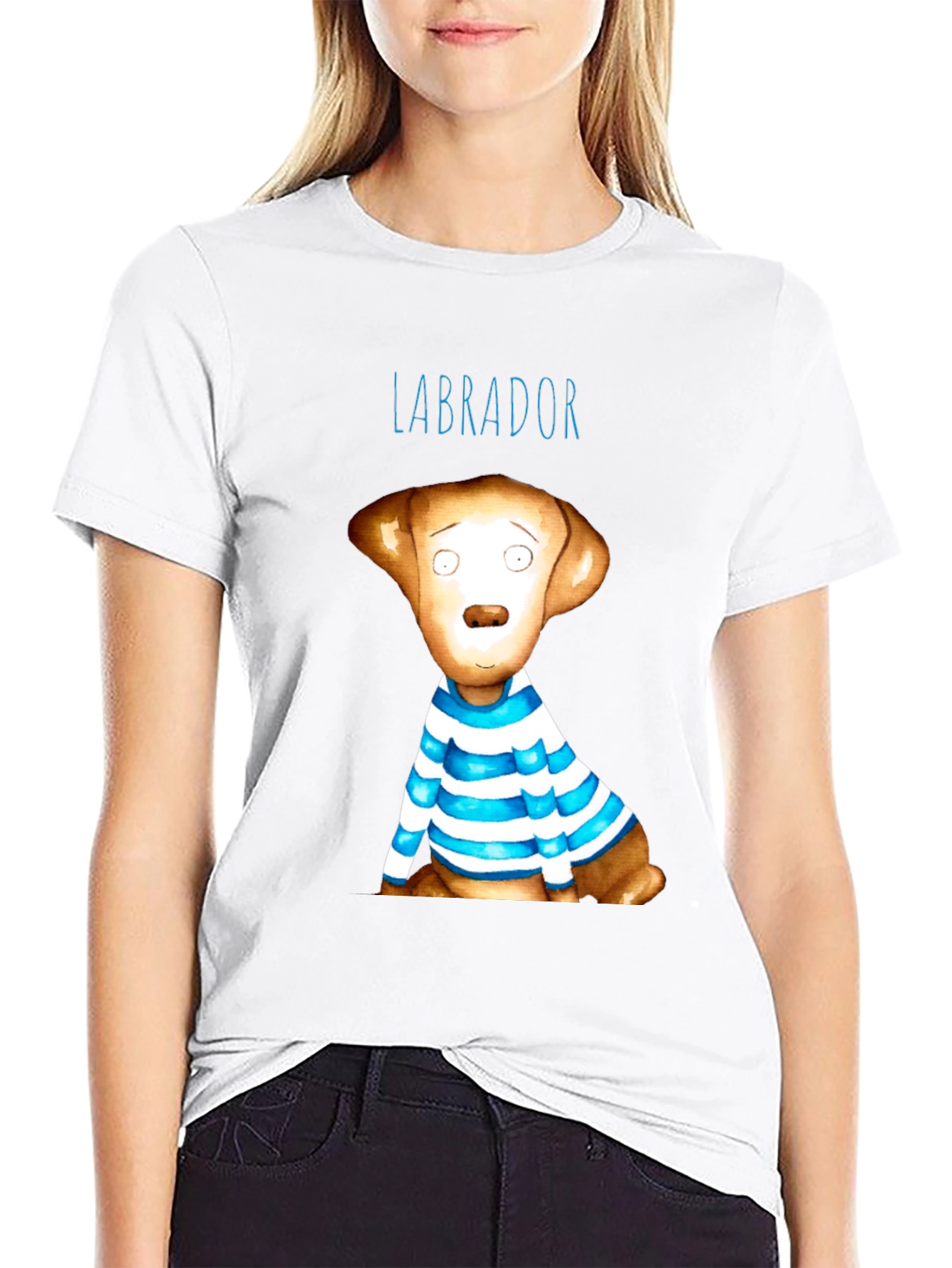 Labrador Dog Graphic Tee - Striped Shirt Design