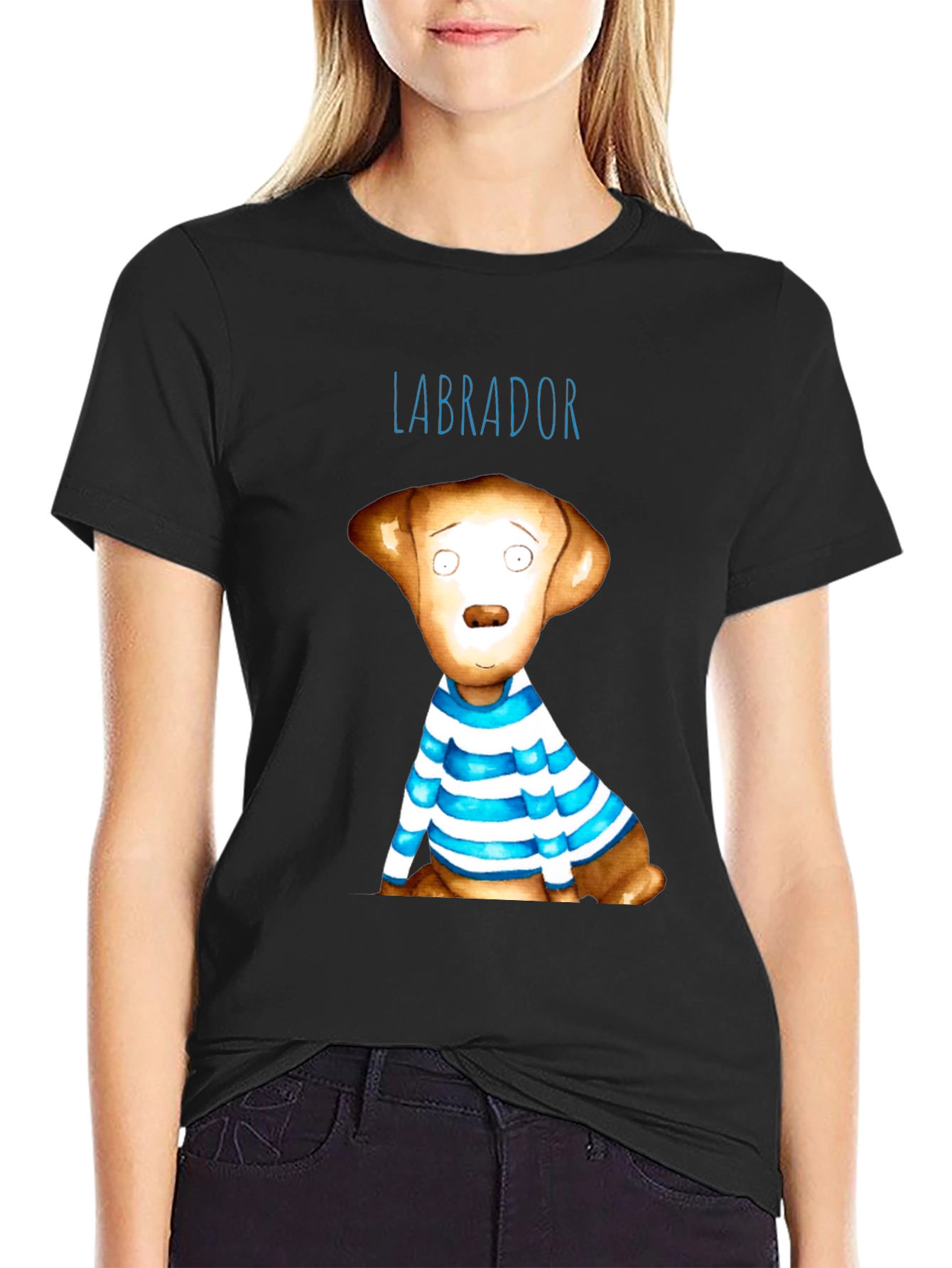 Labrador Dog Graphic Tee - Striped Shirt Design