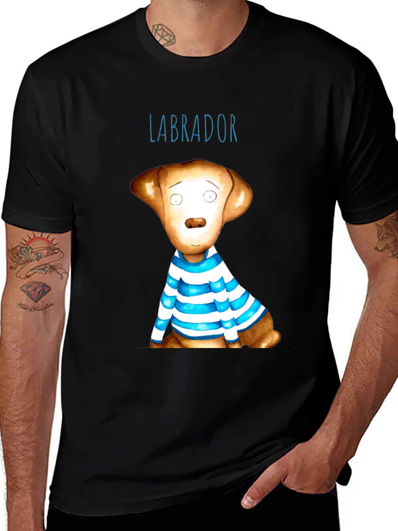 Labrador Dog Graphic Tee - Striped Shirt Design