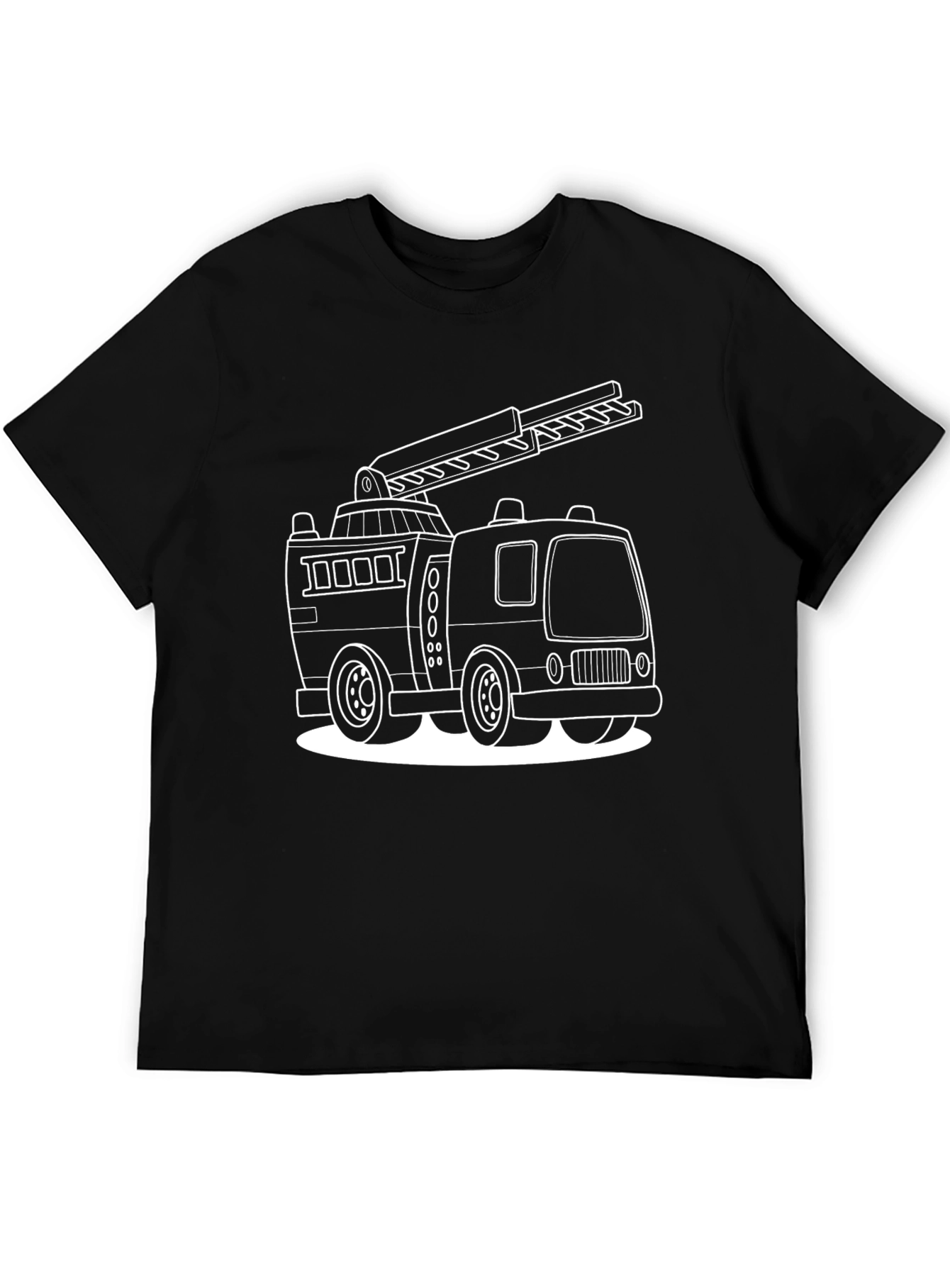 Fire Truck Graphic Tee - Black Cotton T-Shirt