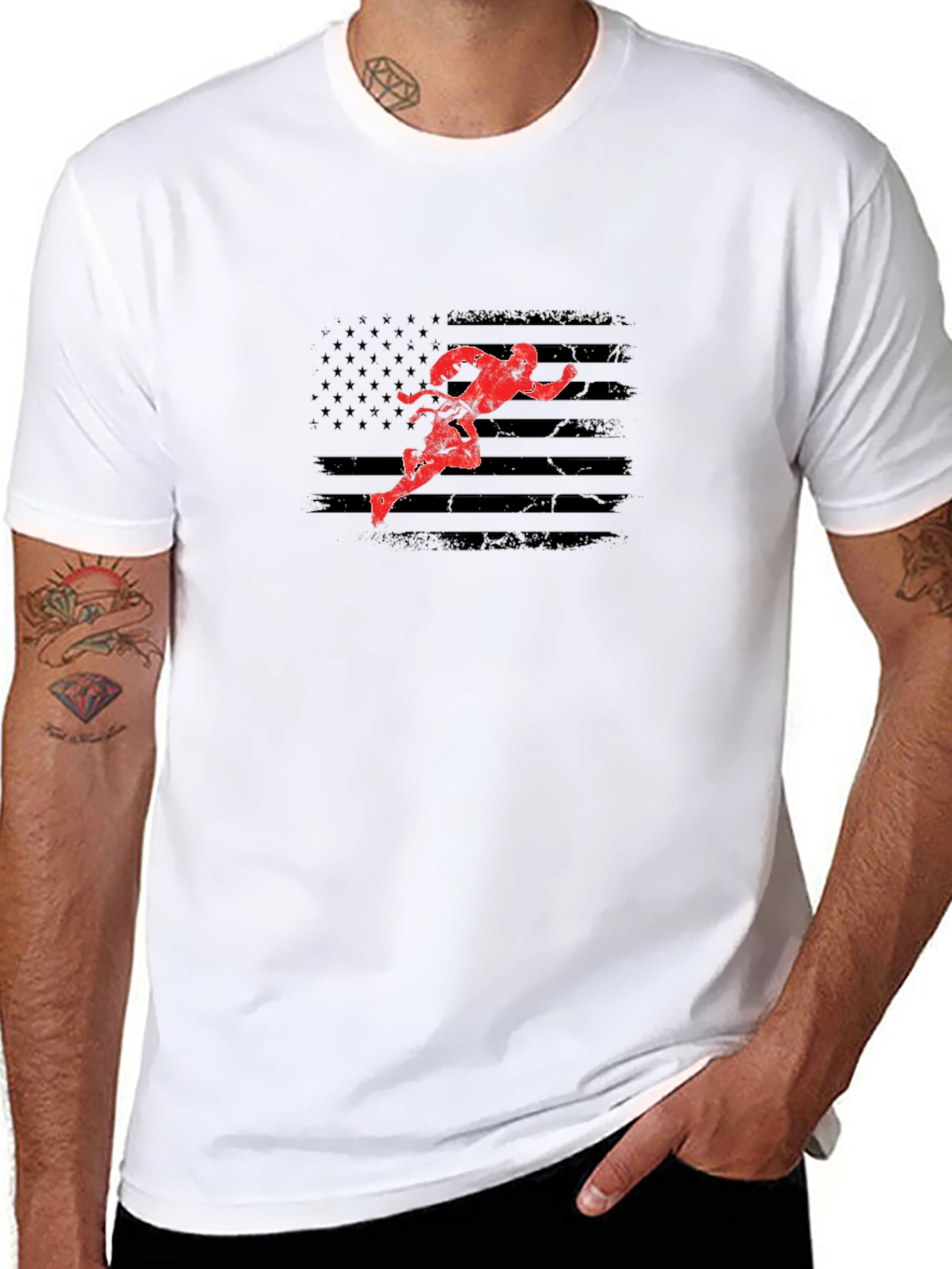 Karate American Flag Graphic T-Shirt - Black