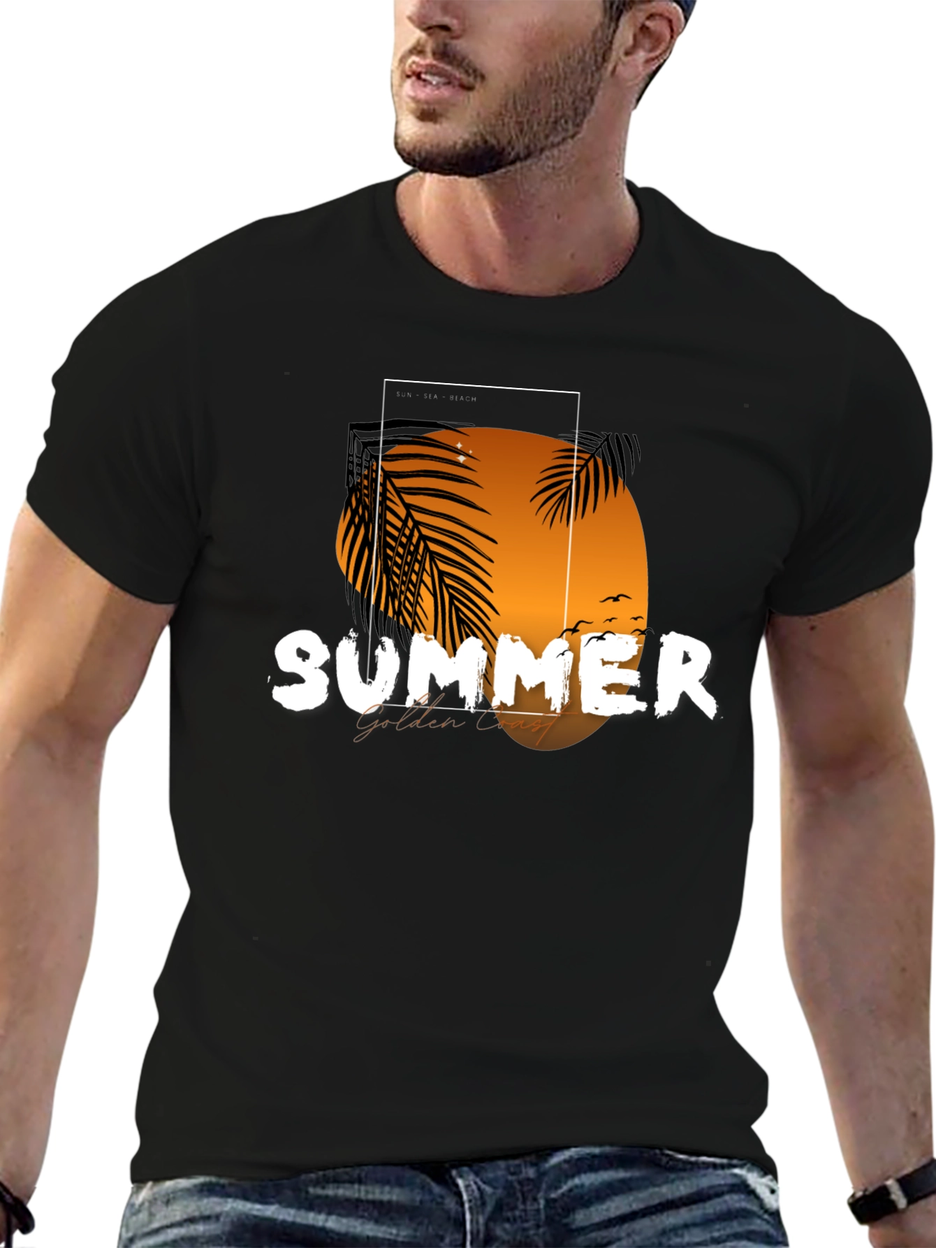 Summer Golden Coast T-Shirt - Black Graphic Tee