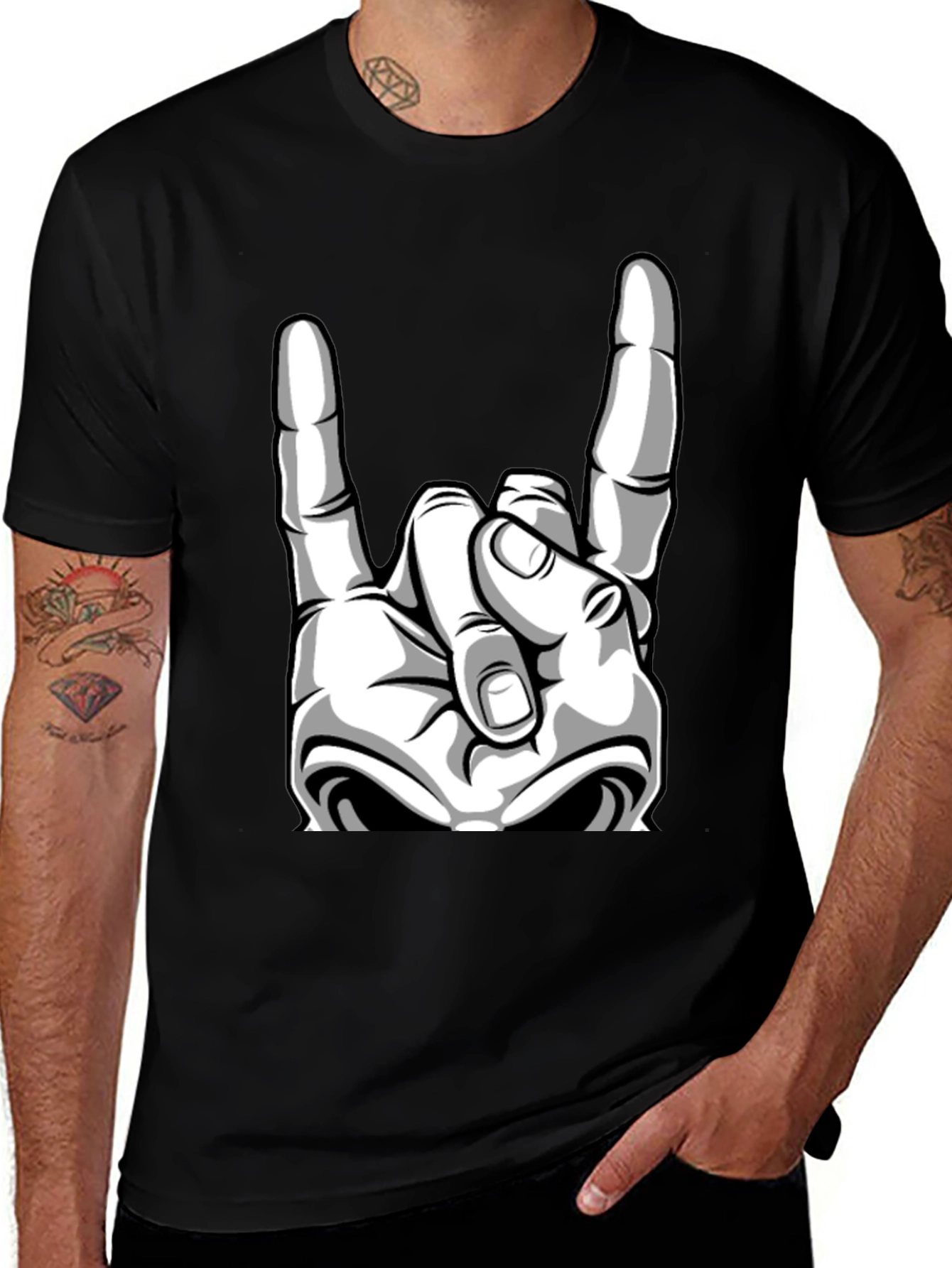 Rock On Graphic Tee - Black Cotton T-Shirt