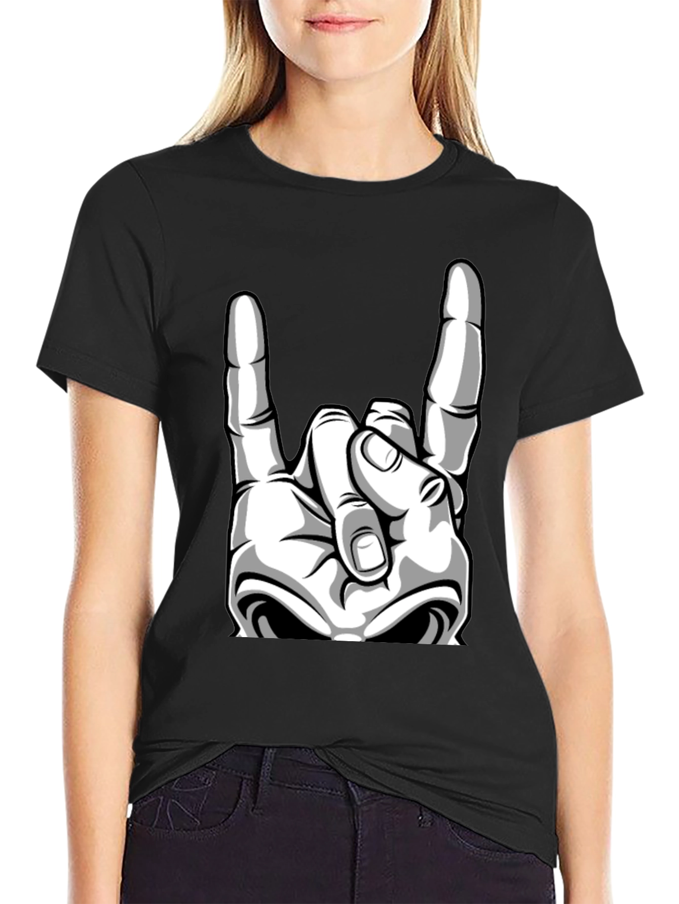 Rock On Graphic Tee - Black Cotton T-Shirt