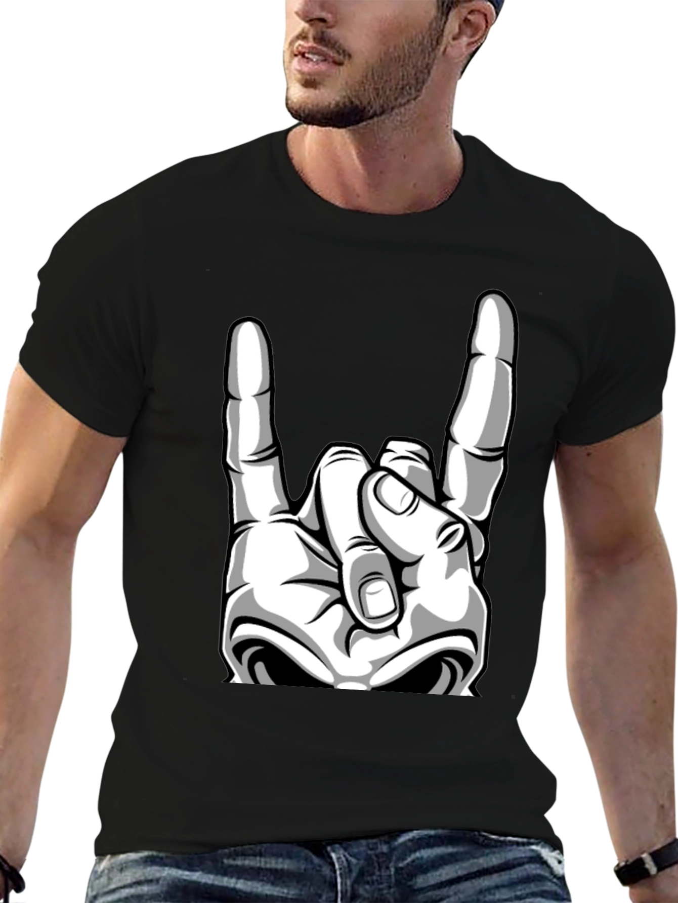 Rock On Graphic Tee - Black Cotton T-Shirt