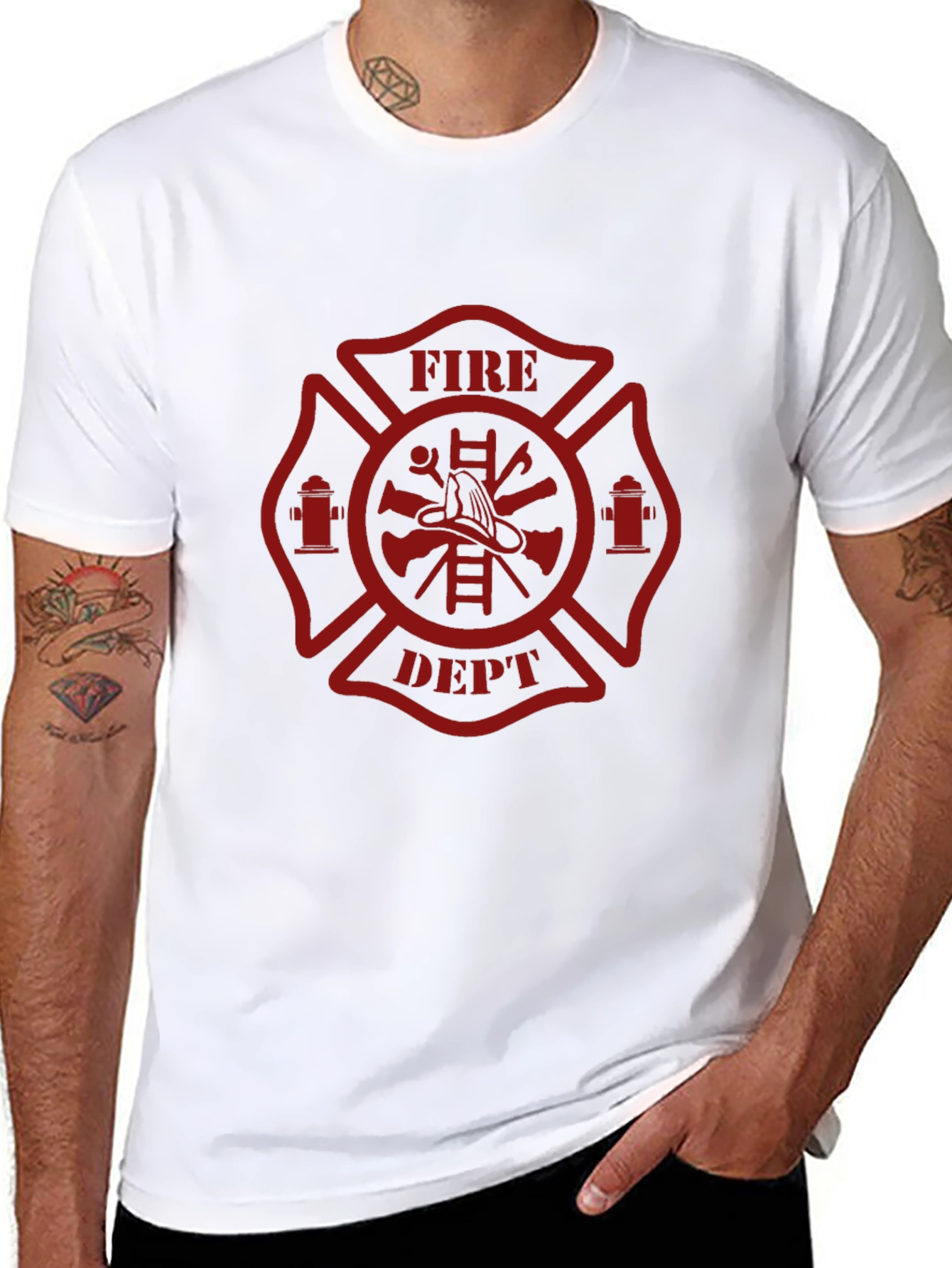 Fire Dept. T-Shirt - Maltese Cross Firefighter Design