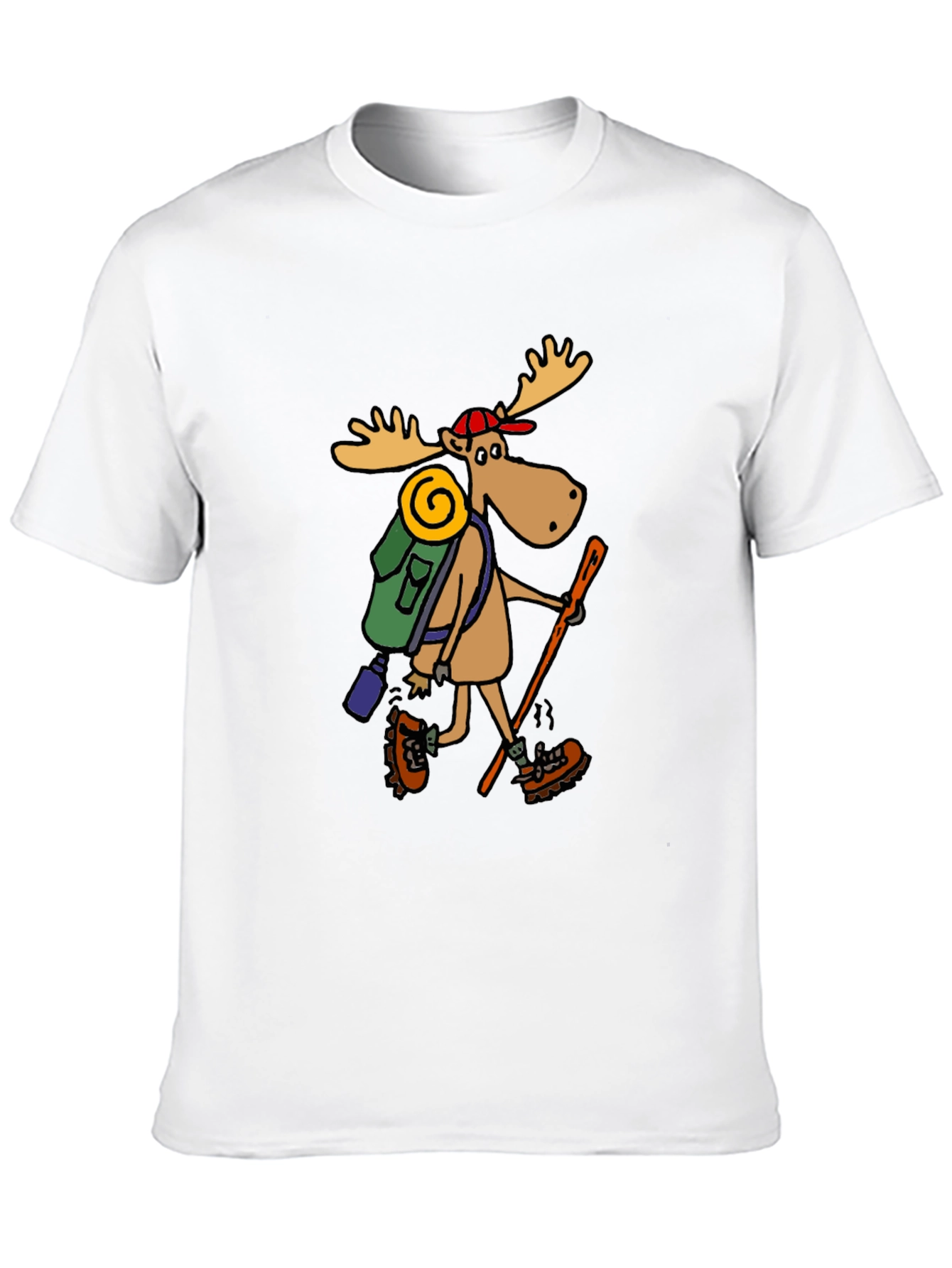Hiking Moose Graphic Tee - Black Cotton T-Shirt