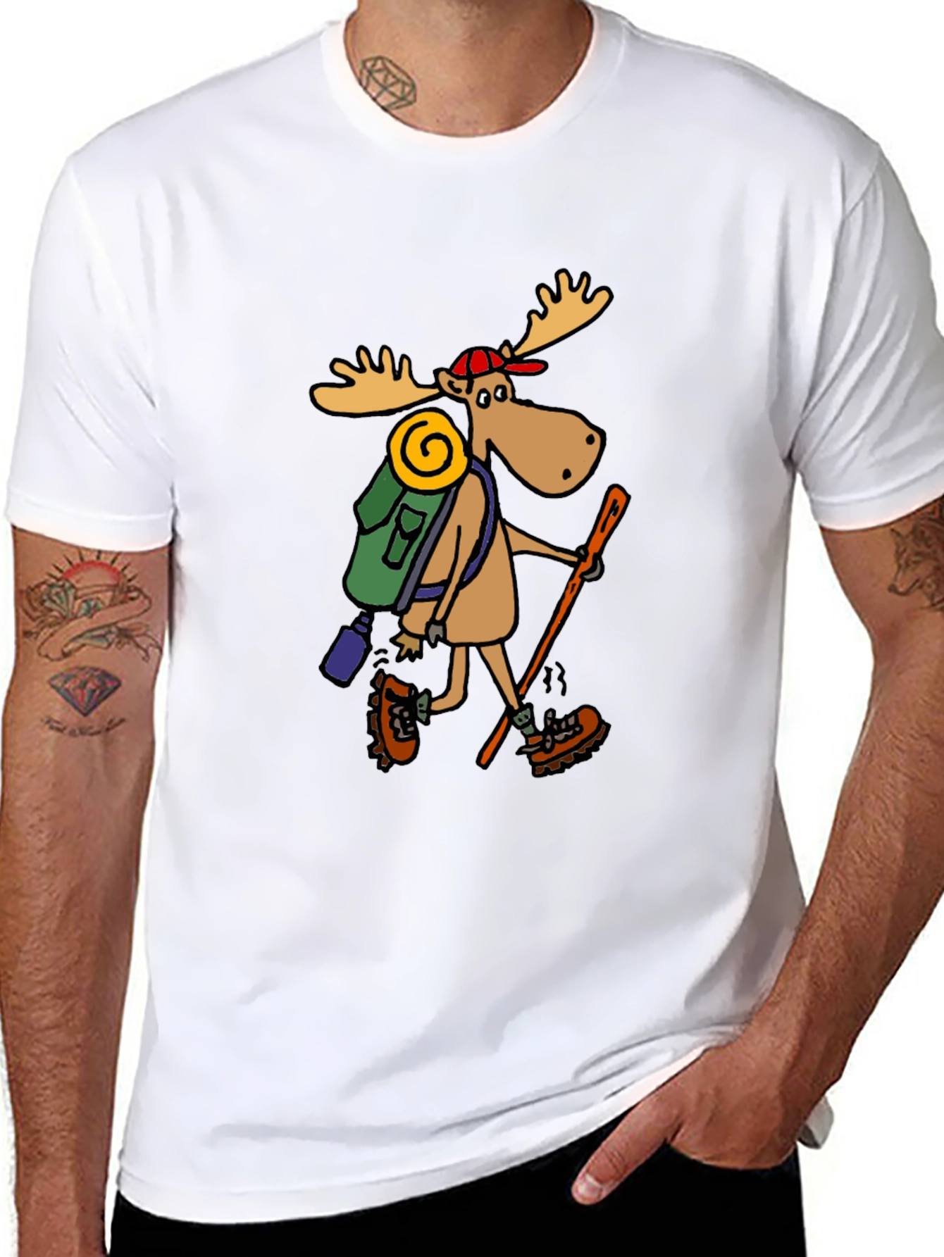Hiking Moose Graphic Tee - Black Cotton T-Shirt