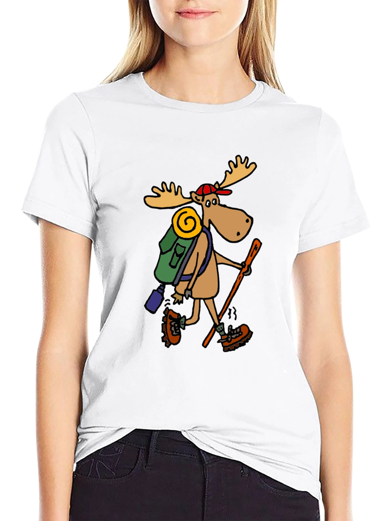 Hiking Moose Graphic Tee - Black Cotton T-Shirt
