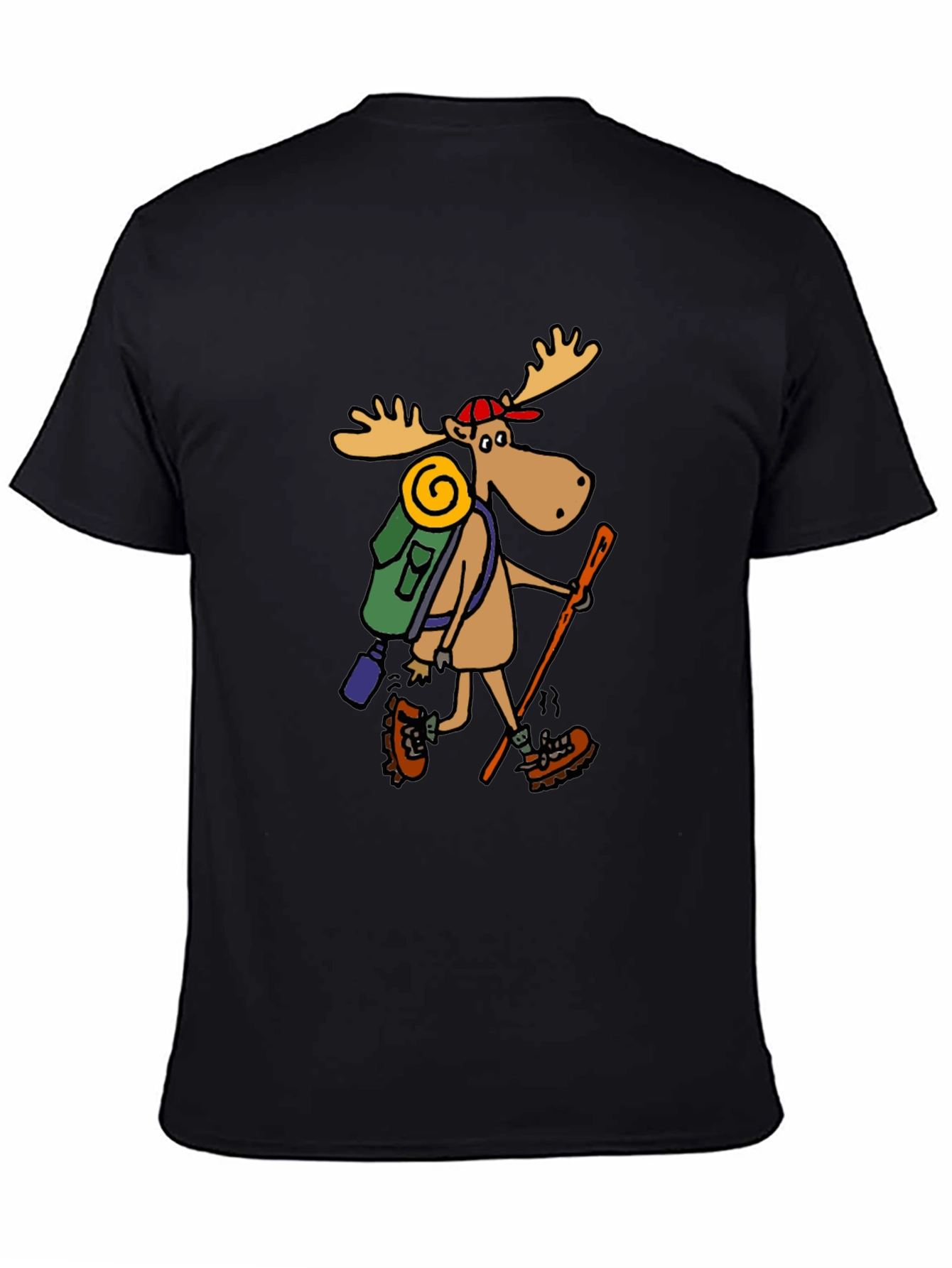 Hiking Moose Graphic Tee - Black Cotton T-Shirt