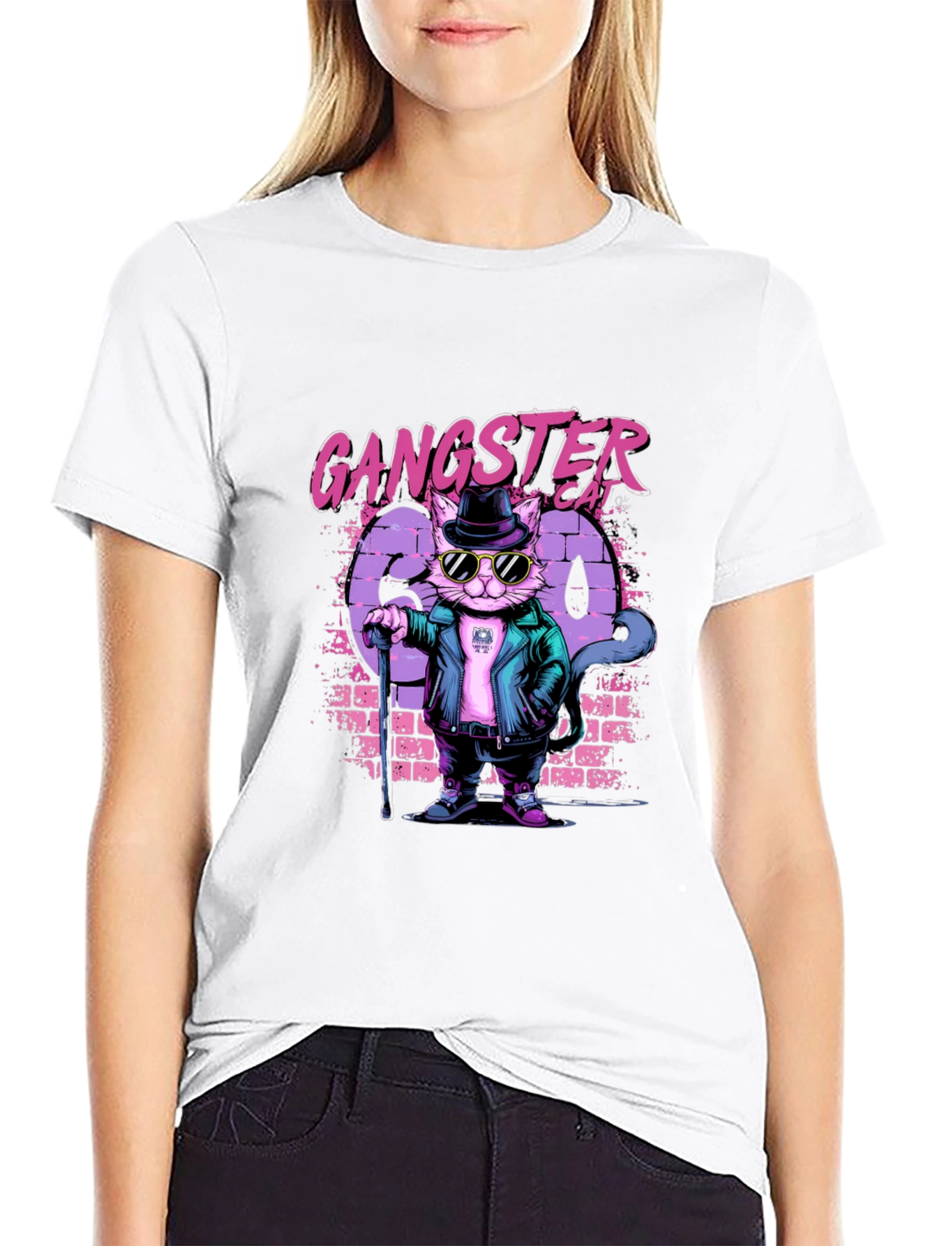 Gangster Cat Graphic T-Shirt
