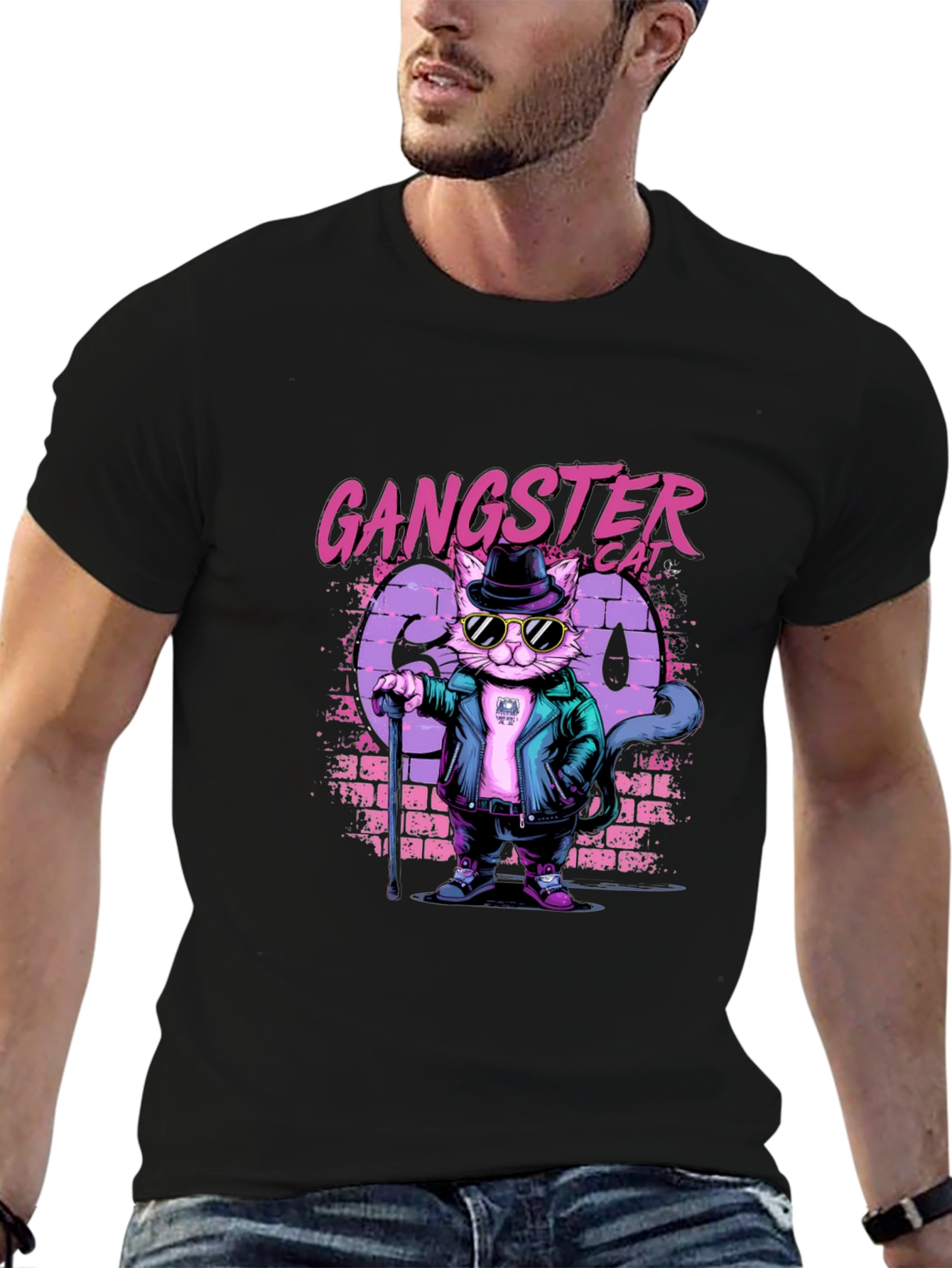Gangster Cat Graphic T-Shirt