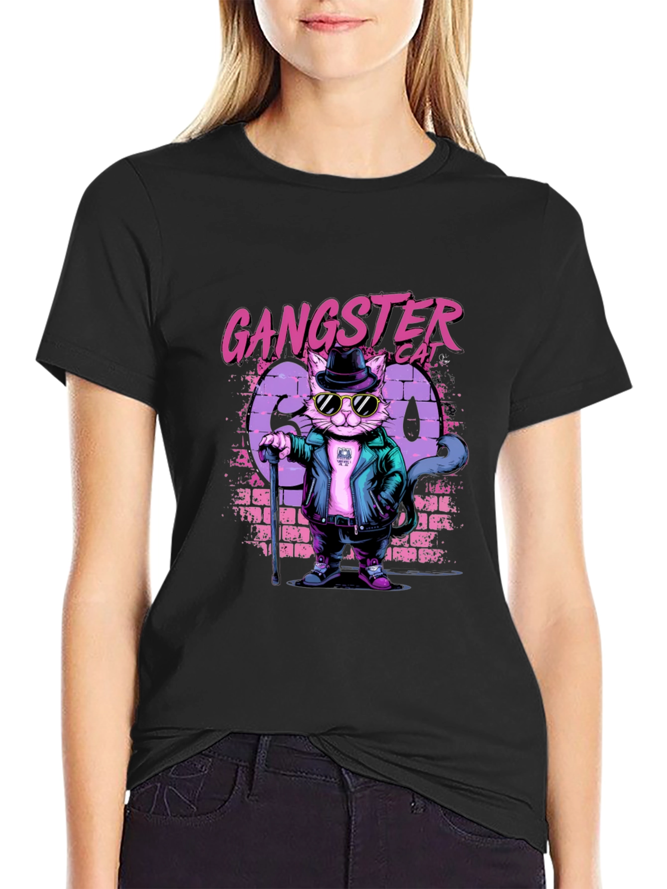 Gangster Cat Graphic T-Shirt