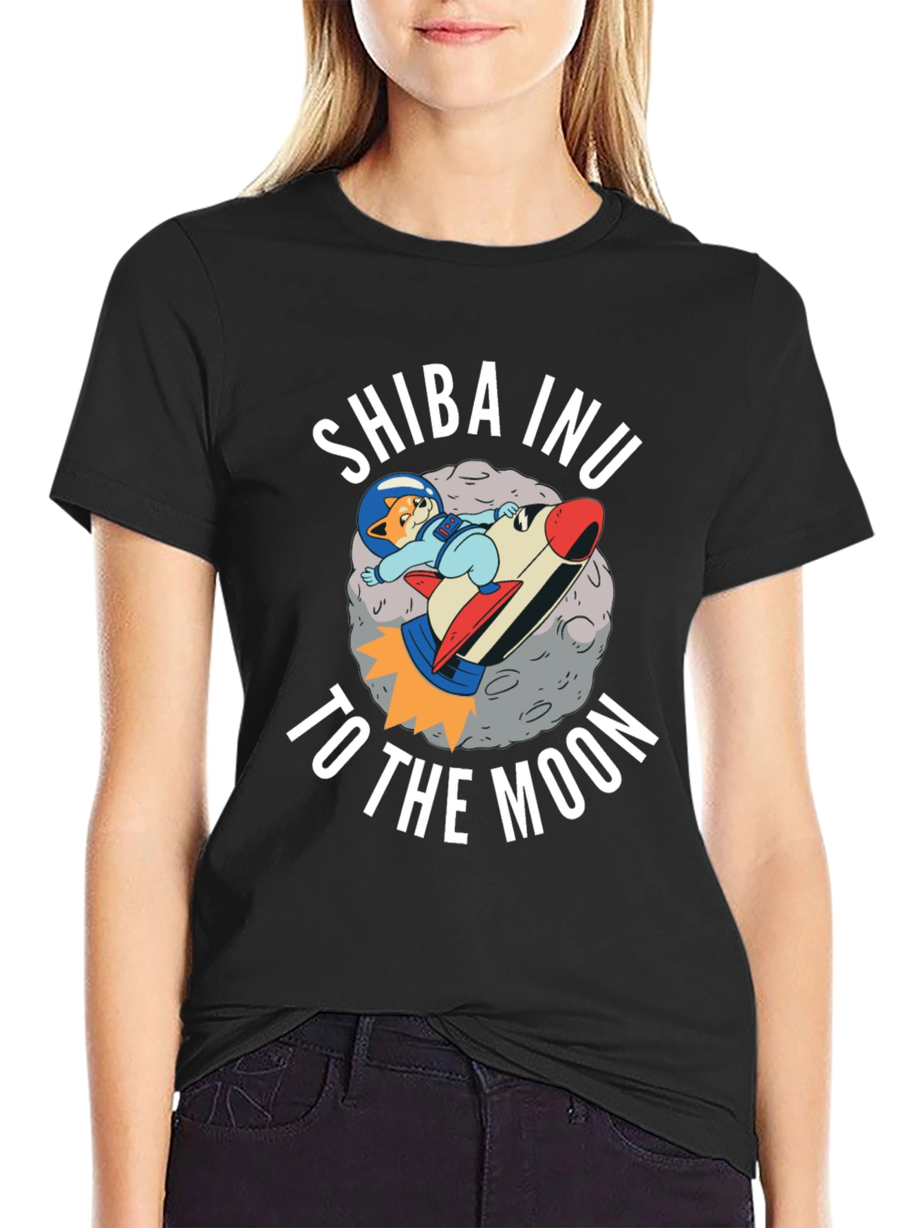 Shiba Inu to the Moon Black T-Shirt