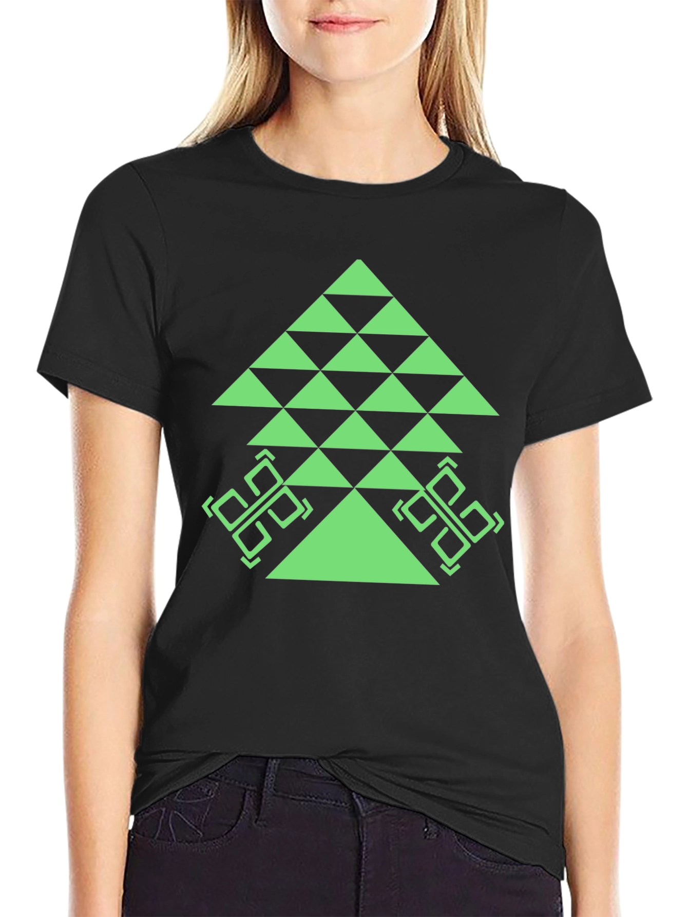 Geometric Tree Graphic Tee - Black Casual T-Shirt