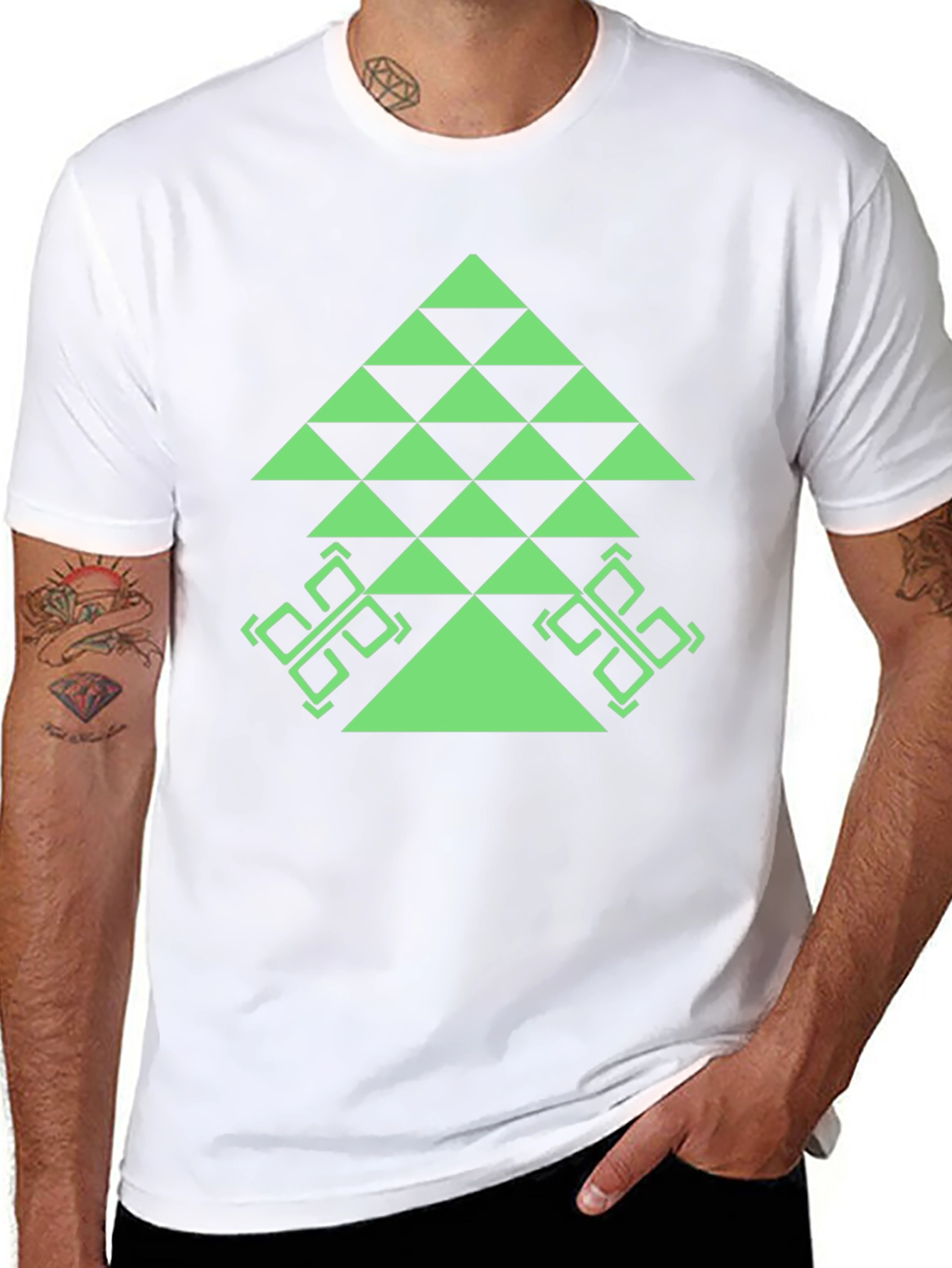Geometric Tree Graphic Tee - Black Casual T-Shirt