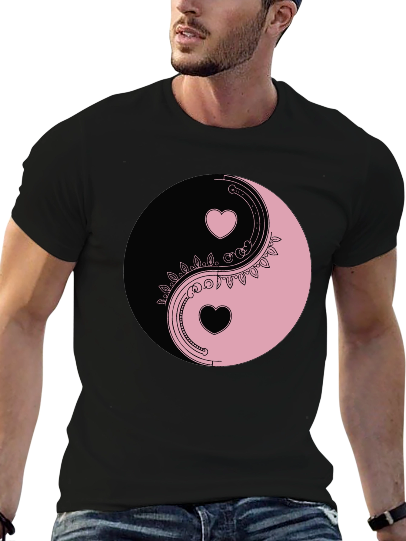 Yin Yang Hearts Graphic Tee - Black