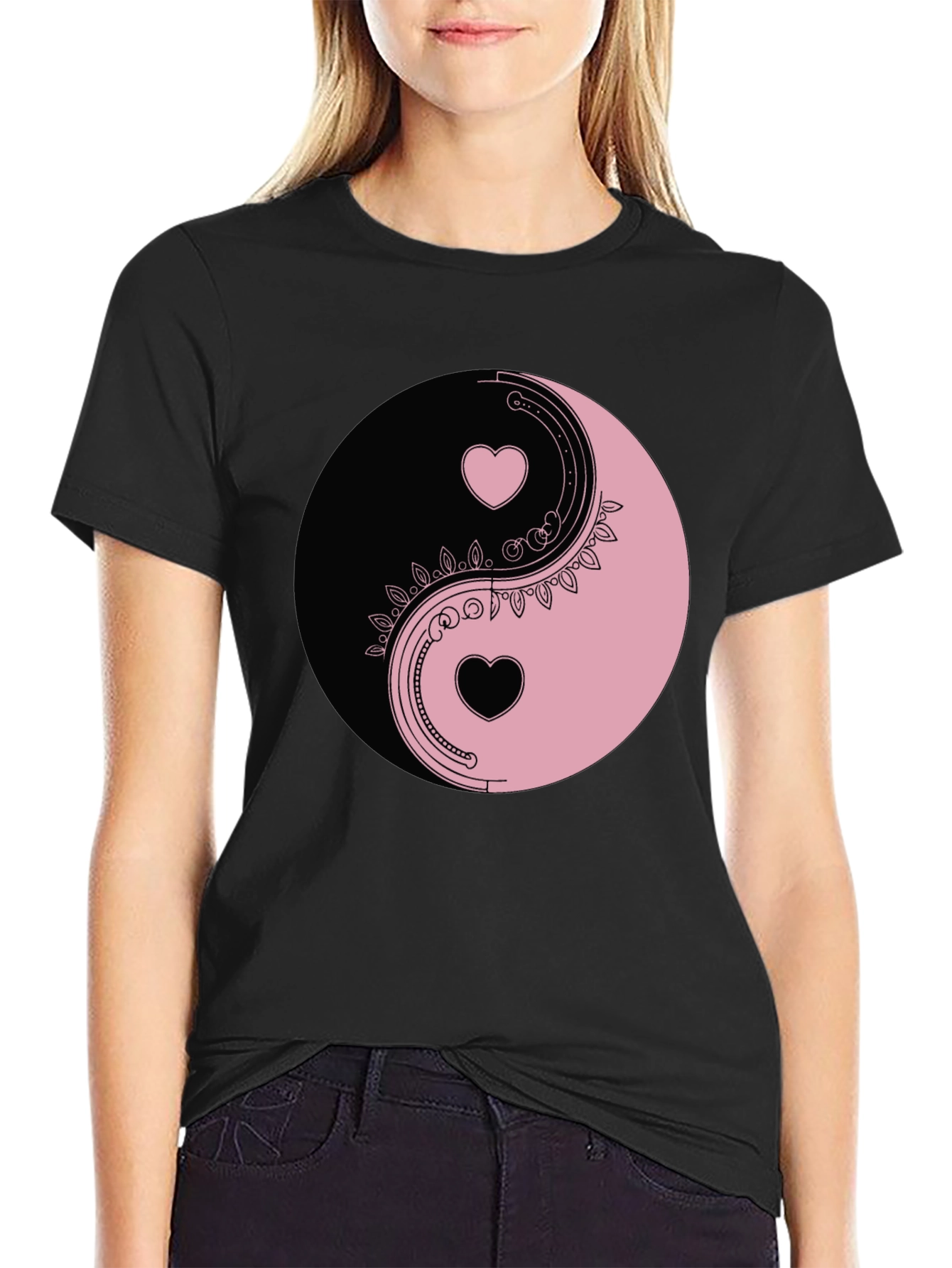 Yin Yang Hearts Graphic Tee - Black