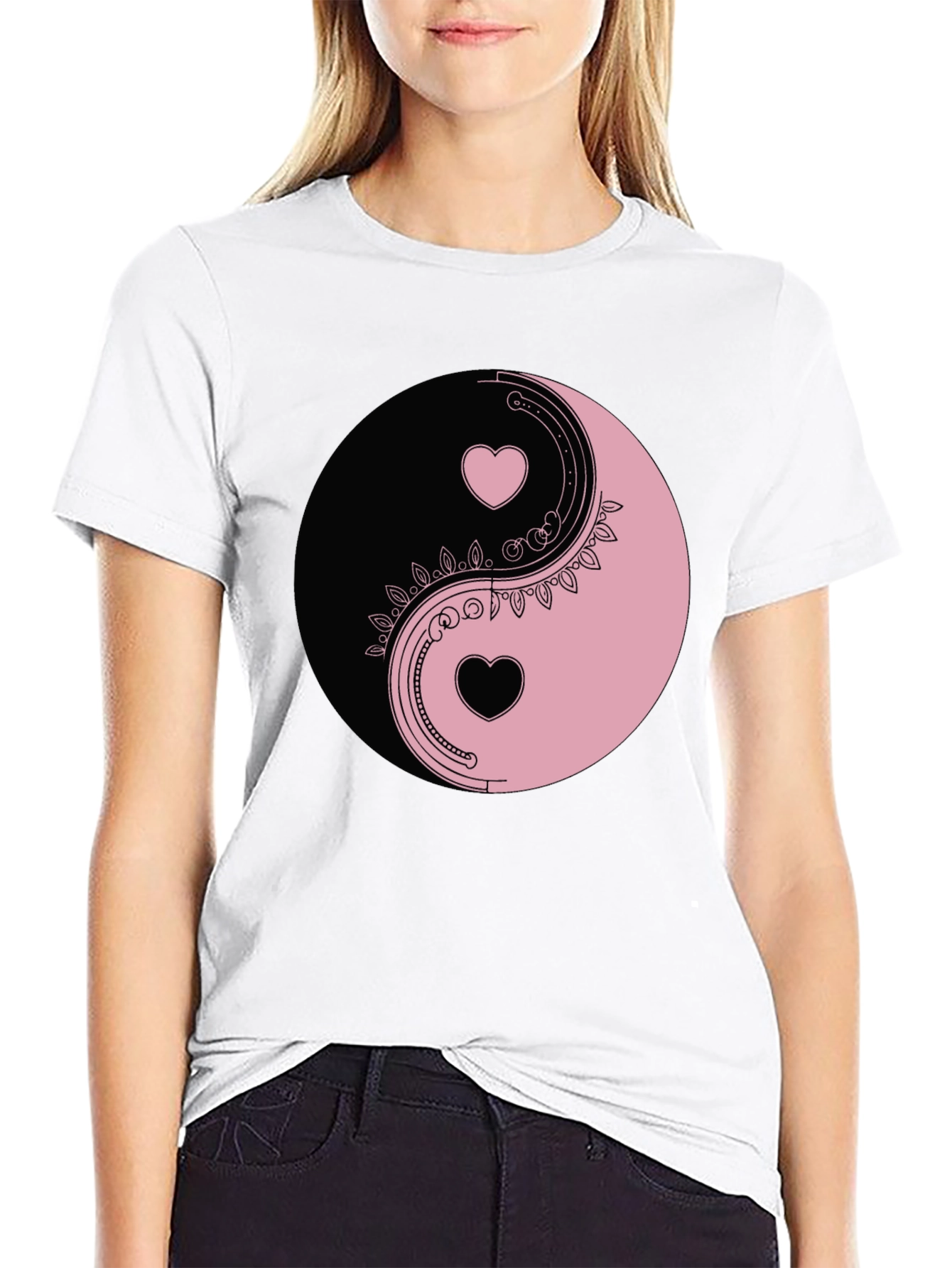 Yin Yang Hearts Graphic Tee - Black