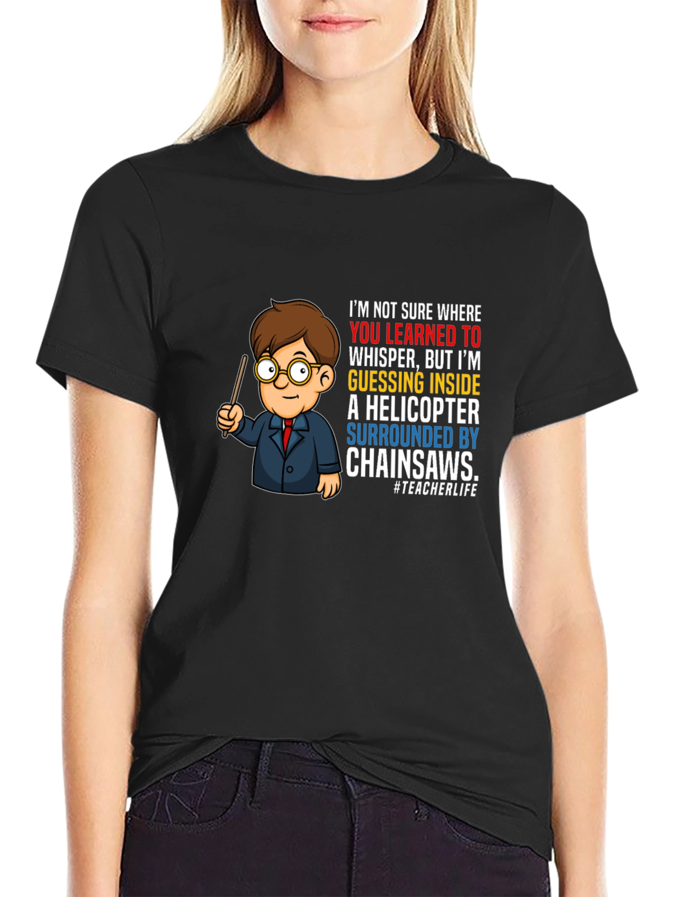Funny Teacher Chainsaw Helicopter T-Shirt