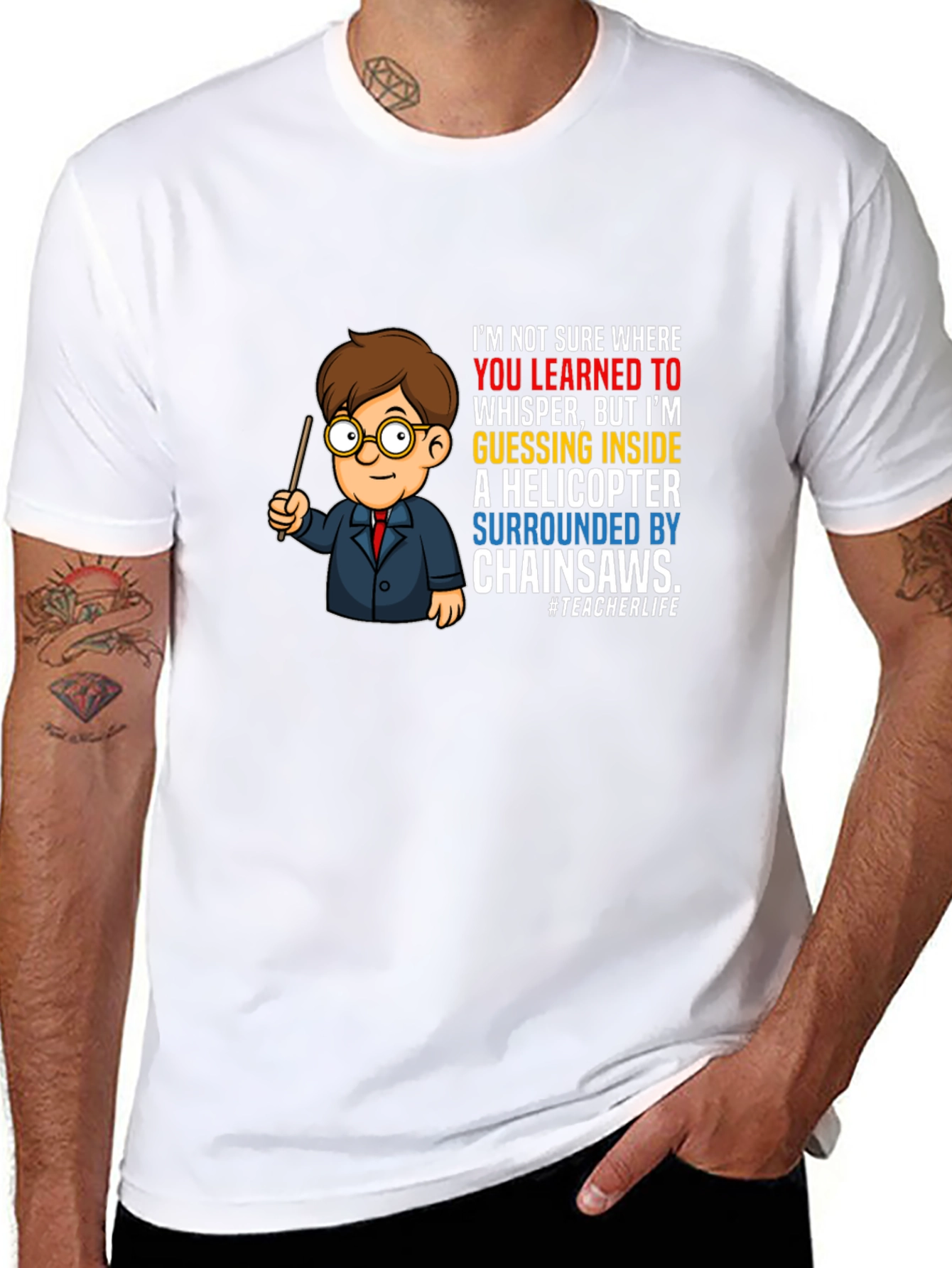 Funny Teacher Chainsaw Helicopter T-Shirt