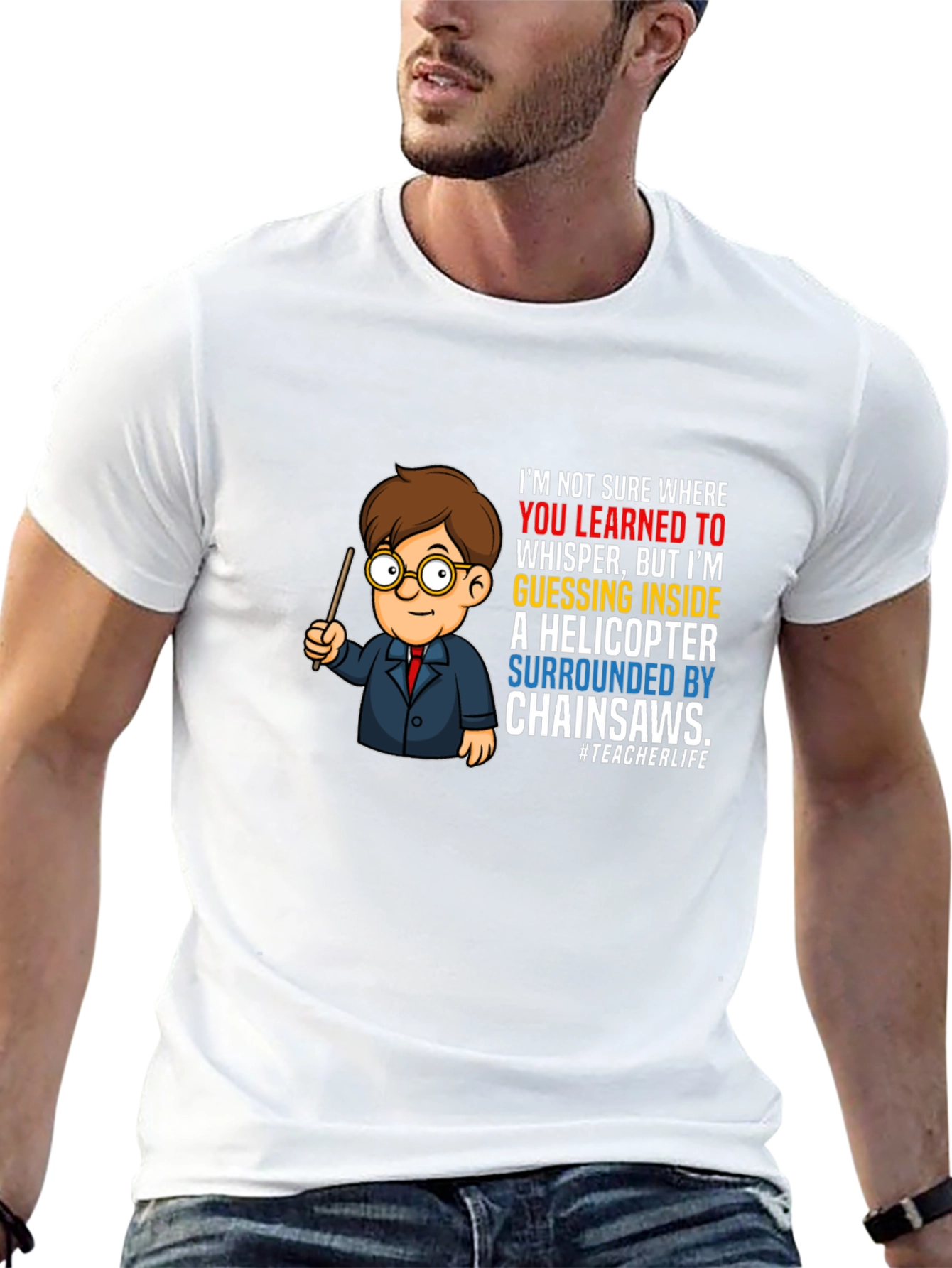 Funny Teacher Chainsaw Helicopter T-Shirt
