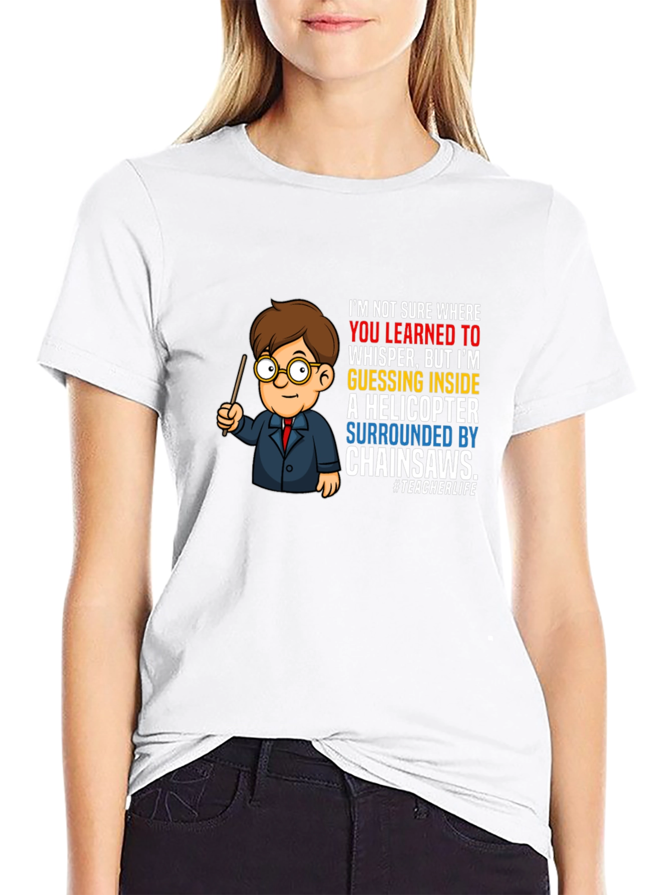 Funny Teacher Chainsaw Helicopter T-Shirt