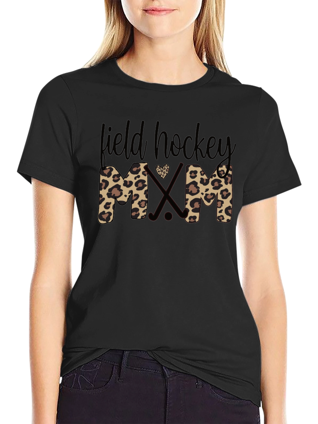 Field Hockey Mom Leopard Print T-Shirt